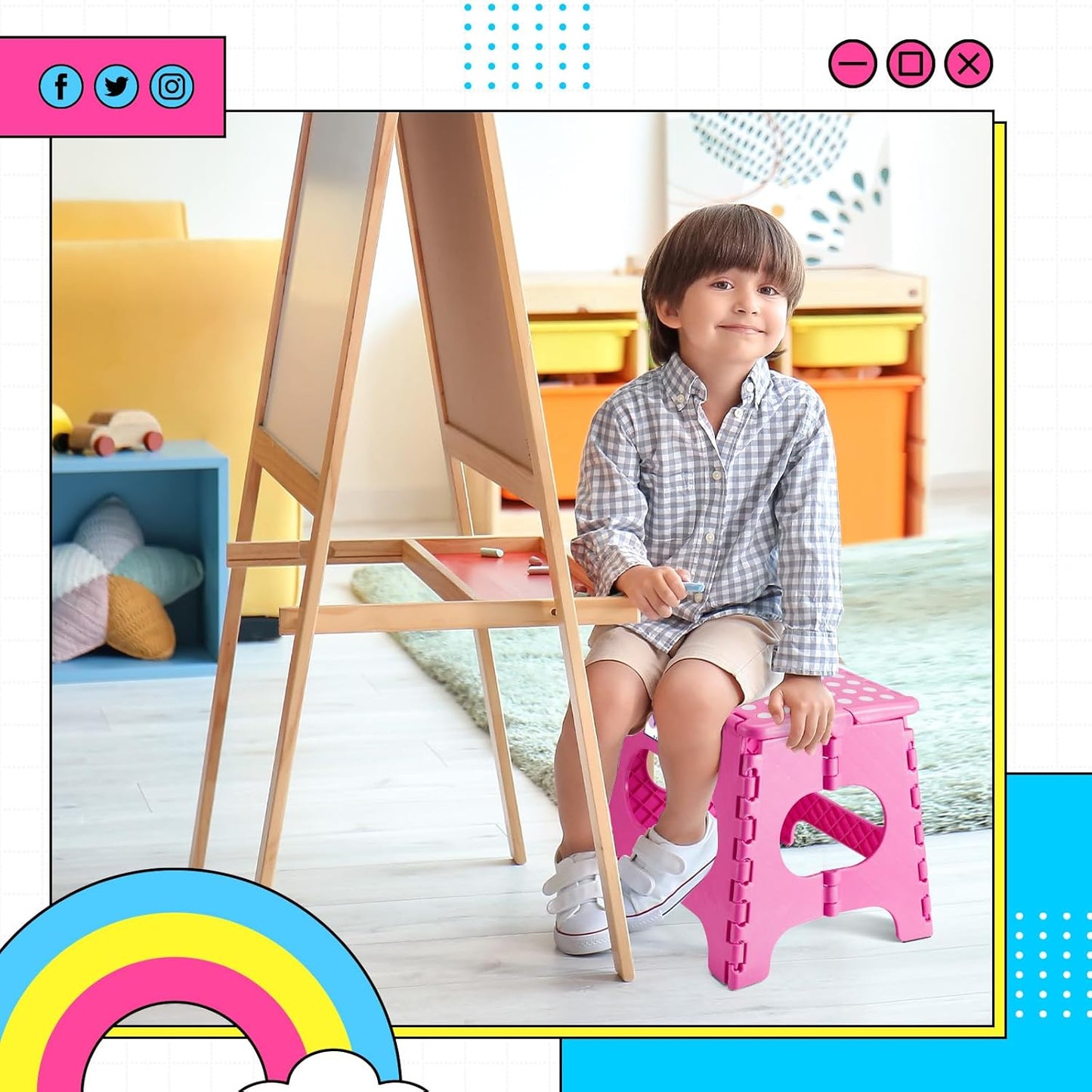 Delxo Folding Step Stool,11 Inch Non-Slip Foldable Step Stools,Portable Lightweight Small Folding Stool with Handle for Kitchen Bathroom in Pink,1 Pack