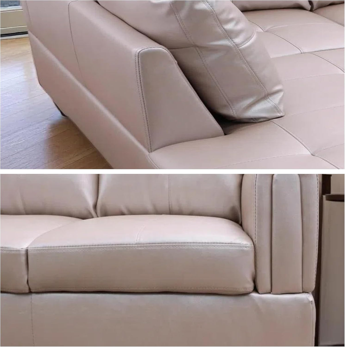 L-Shaped Sectional Sofa with Ottoman, Right-Facing Leather Modern Couch with Cup Holder for Living Room, Bedroom, Office, Persistent Pink