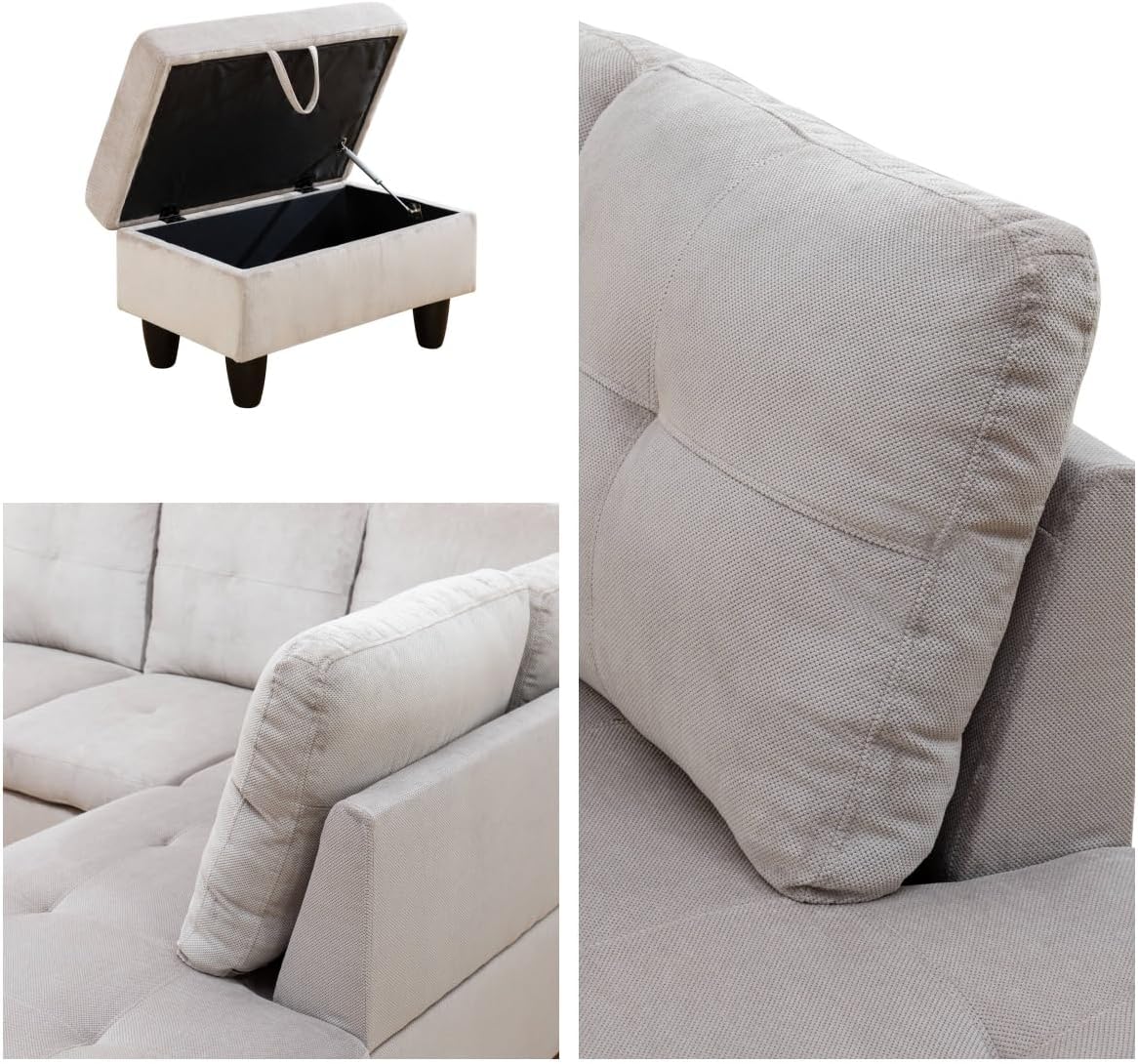 Convertible Sectional Couch, Large L Shaped Couch with Storage, Modern Modular 5-Seat Sectional Sofa with Ottomans for Living Room and Office, Grey White