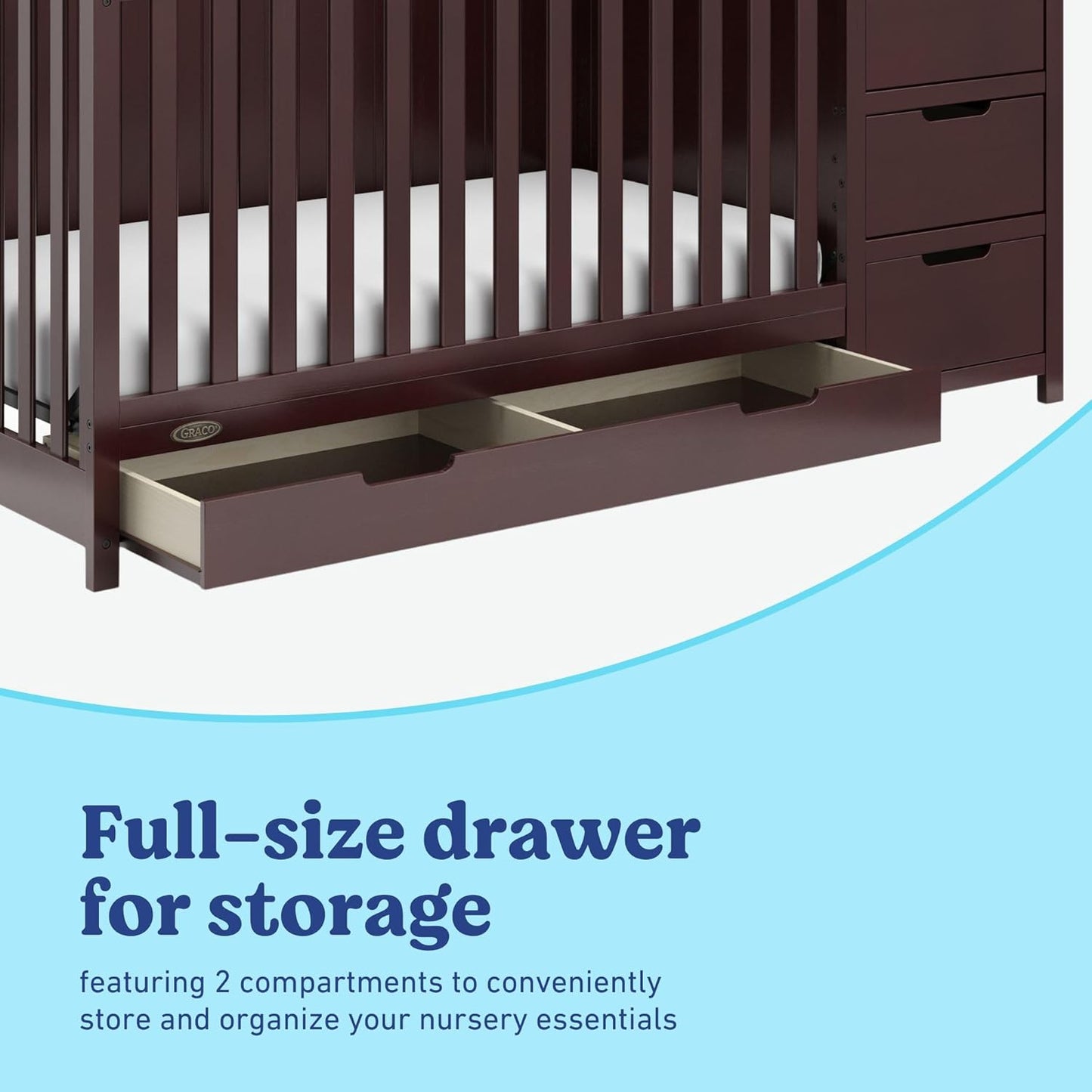 Graco Hadley All-in-One Convertible Crib & Changer (Espresso) – GREENGUARD Gold Certified, Fits Standard Crib Mattress, Converts to Toddler Bed and Full Bed, 4 Adjustable Mattress Heights