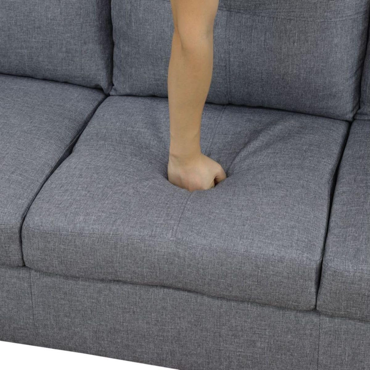 Grey-1 L-Shaped 3-Piece Linen Sofa with Storage Ottoman Set, Sectional Couch Sofa Set for Living Room, Office, Small Space