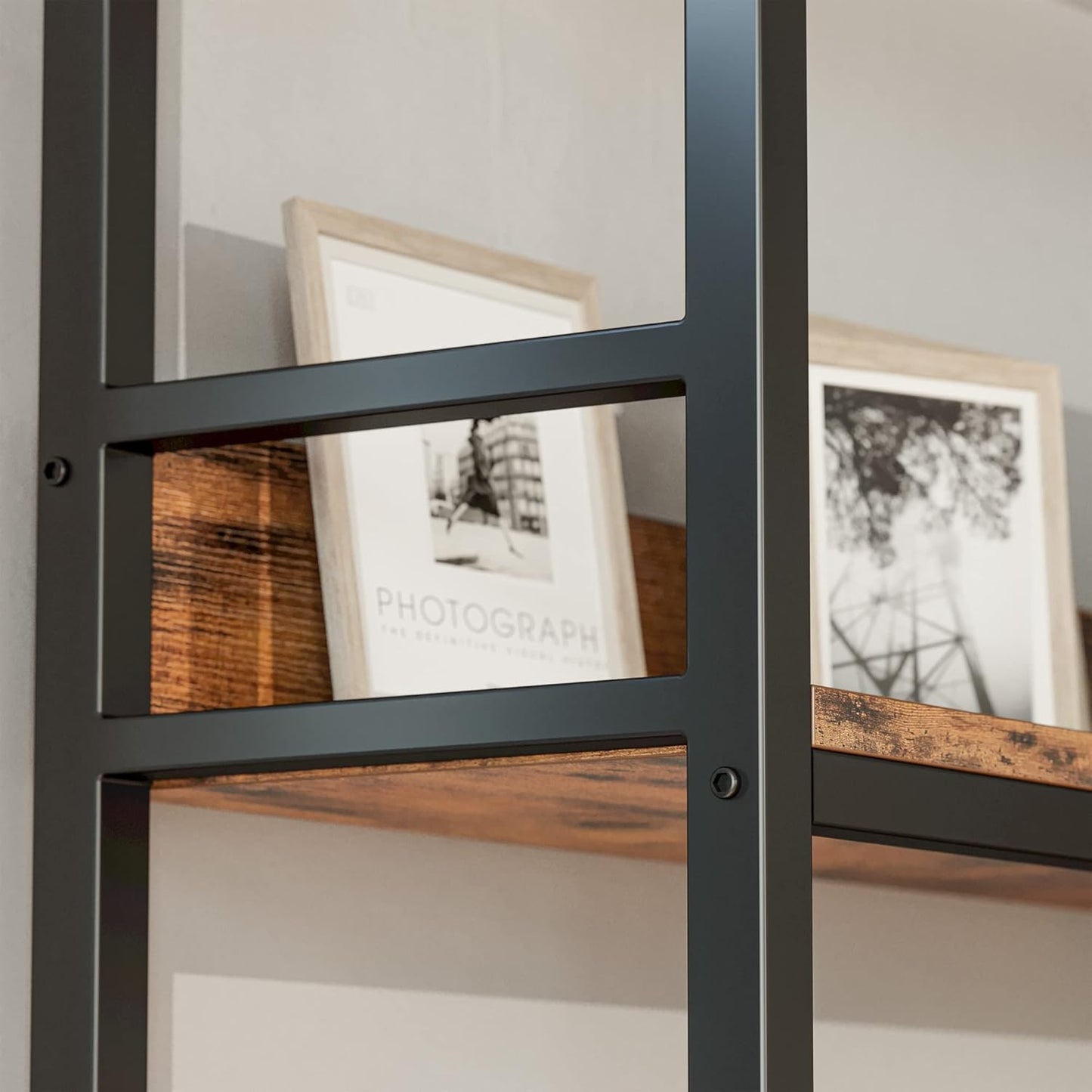 IRONCK Industrial Bookshelves 5 Tiers Corner Bookcases with Baffles Etagere Shelf Storage Rack with Metal Frame for Living Room Home Office