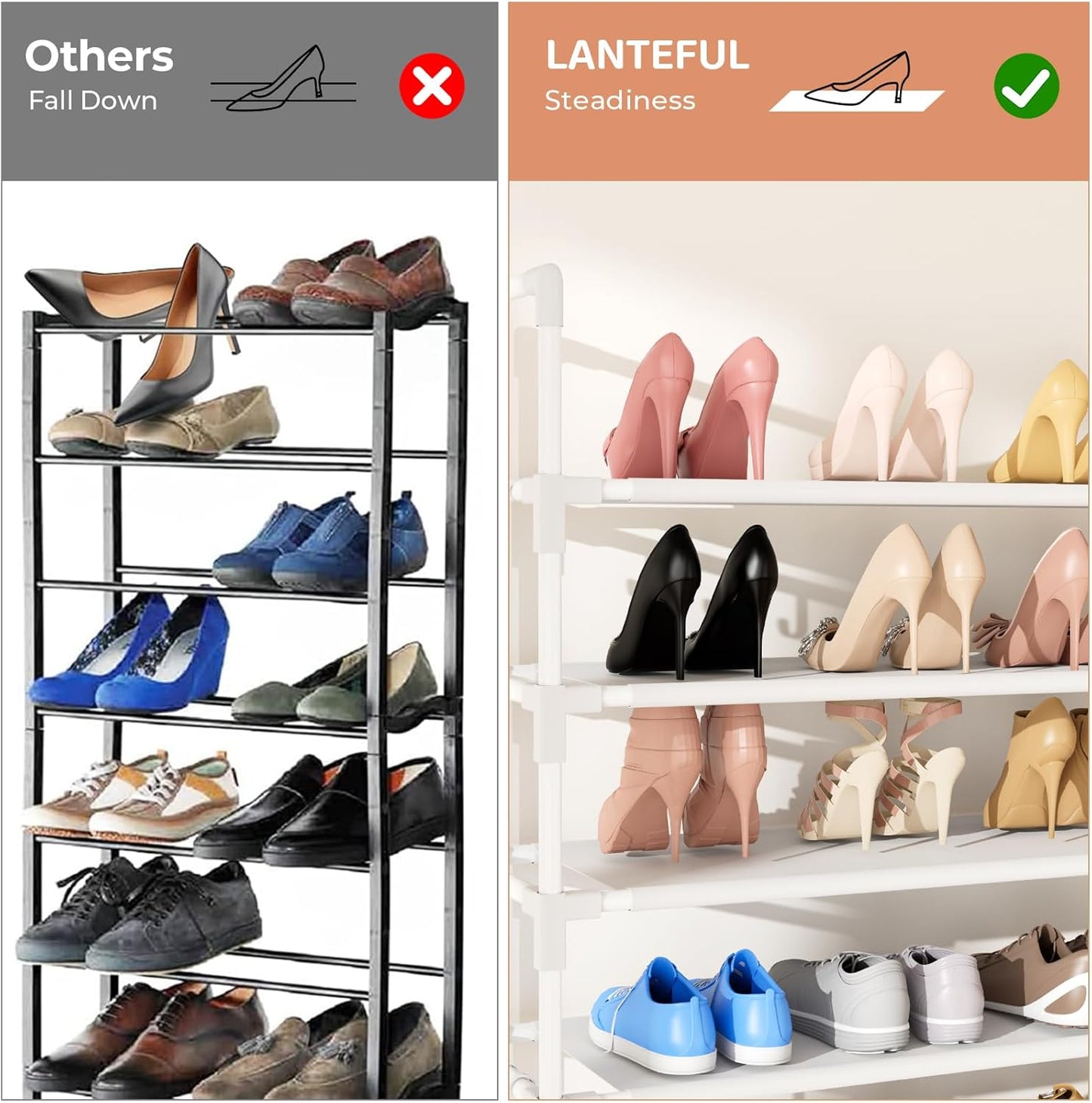 11 Tiers Tall Shoe Rack Holds 55 Pairs of Shoes with 18pcs Hooks Sturdy Wide Shoe Organizer Storage Free Standing Metal Shoe Shelf for Closet, Entryway White