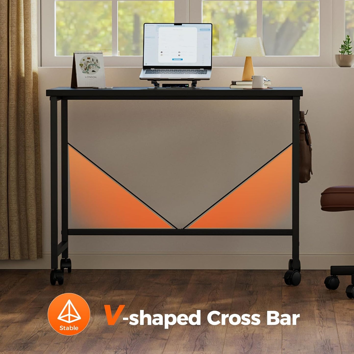 Rolling Computer Desk with Wheels, Gaming Desk for Small Spaces, Modern Simple Style Table for Home Office, Study Writing Table (Caster, Black, 24 inch)