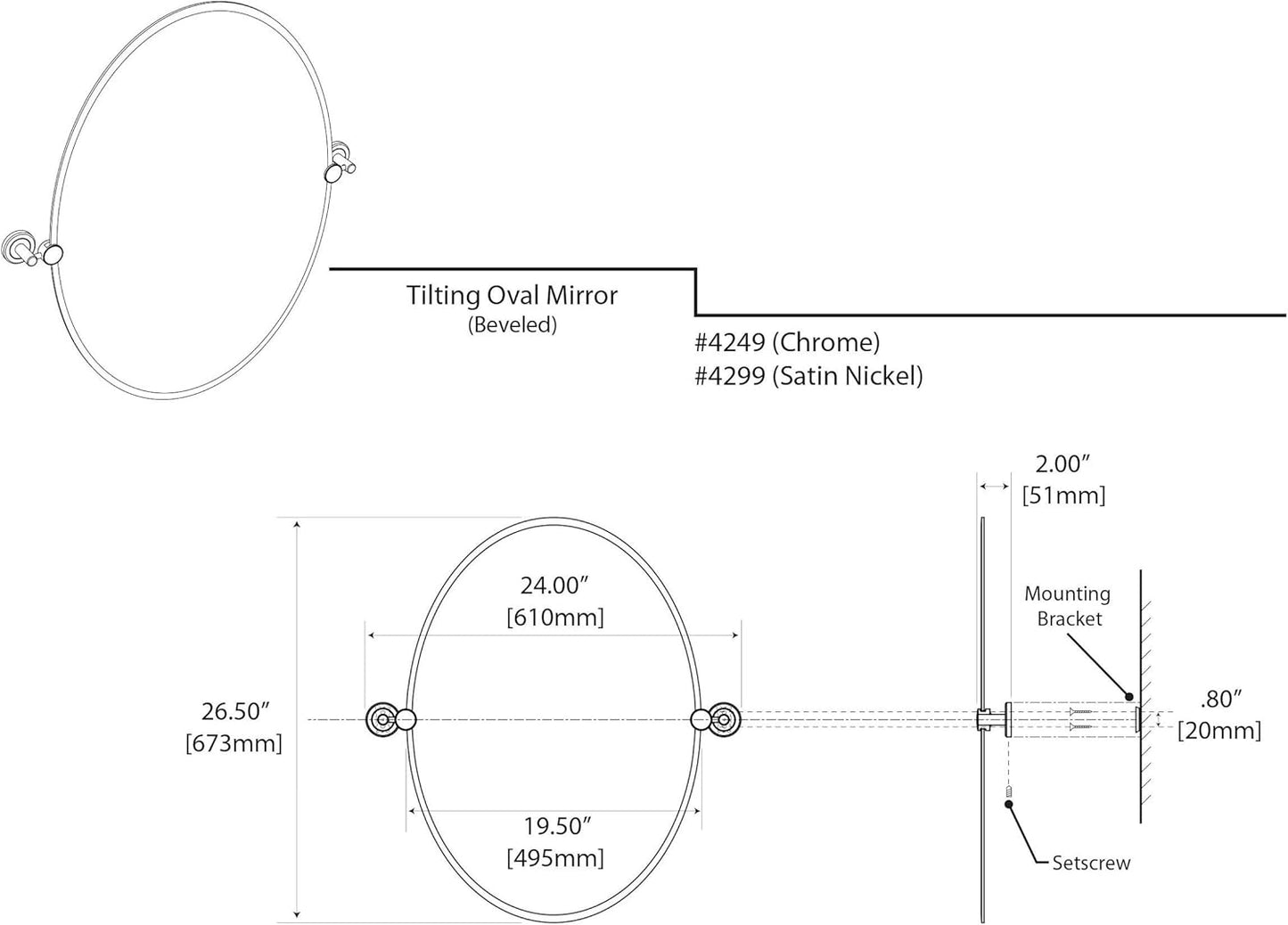 Gatco 4299 Latitude II Frameless Oval Mirror, Satin Nickel, 26.5 Inch