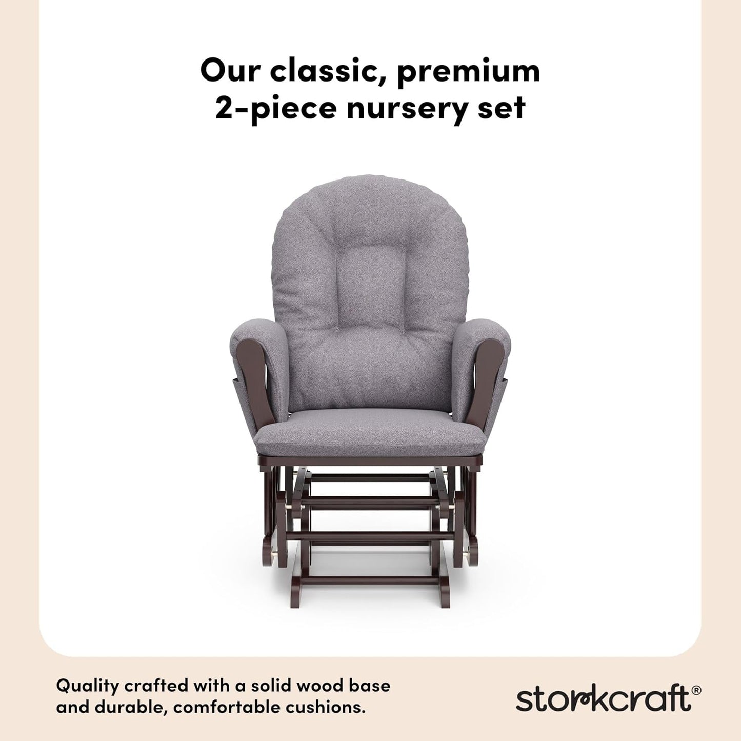 Storkcraft Premium Hoop Glider & Ottoman (Espresso/Gray Swirl) — GREENGUARD Gold Certified Nursery Glider, Solid Wood Craftsmanship, Smooth-Gliding Nursery Chair and Ottoman, Award-Winning