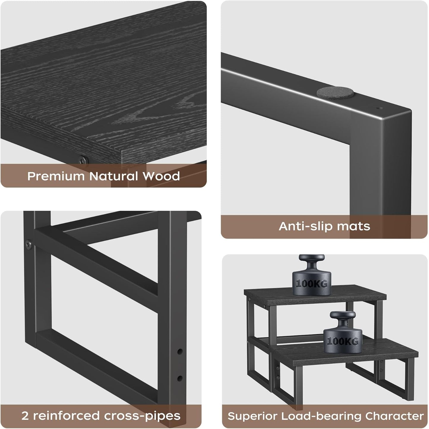 Homeiju 3 in 1 Step Stools for Adults Kids Toddler, Heavy Duty Wooden Step Stool with Non-Slip Pads, 2 Tire Step Stool for Kitchen Bathroom Bedroon Stepping Stool, Black