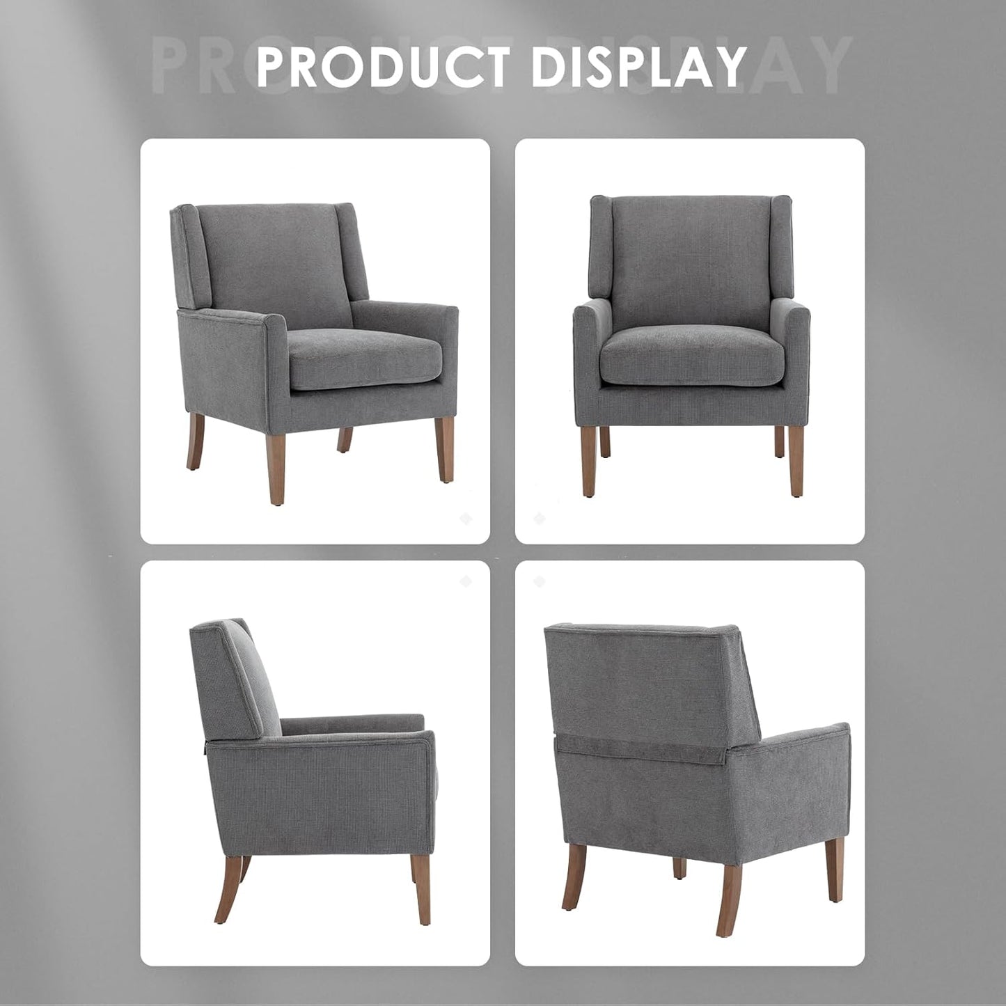 COLAMY Modern Wingback Living Room Chair Set of 2, Upholstered Fabric Accent Armchair, Single Sofa Chair with Lounge Seat and Wood Legs for Bedroom/Office/Reading Spaces, Gery