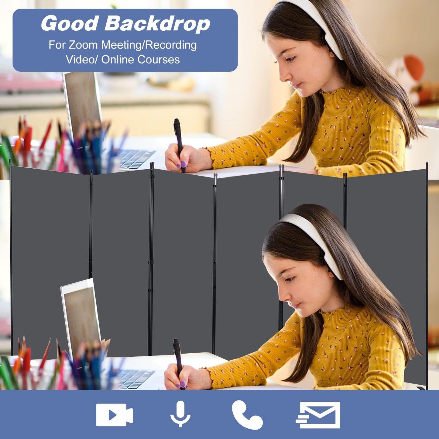 Room Divider, 6 Panel Folding Privacy Screens with Wider Support Feet, 6 Ft Portable Room Partition for Room Separator, 204" W X 71" H, Grey