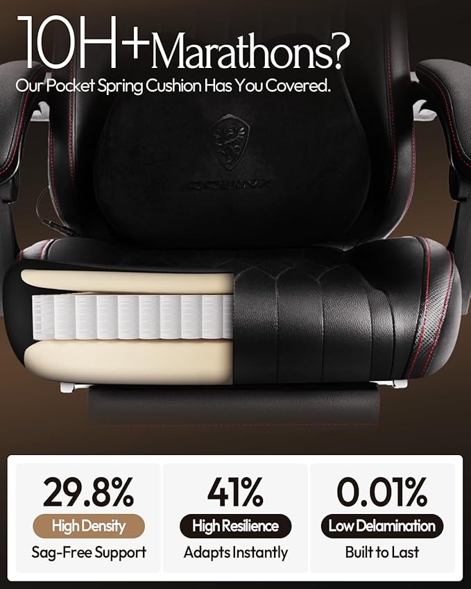 Dowinx Gaming Video Gaming Chair with Shiatsu Neck Massage and Lumbar Support for Home Office High Back Recliner Height Adjustable Ergonomic Comfy Leather Computer Desk Chair (Black)