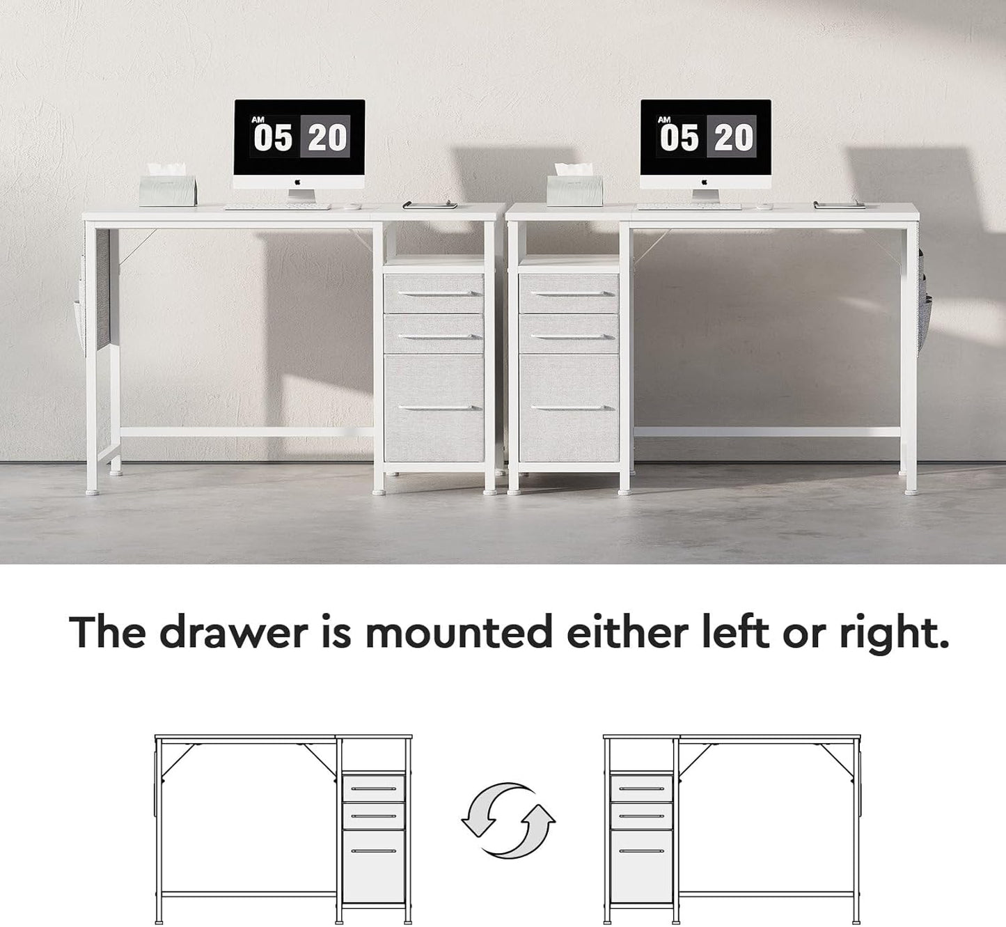 Maihail Maihail Small Desk with Drawers, 40 inch Computer Desk with Shelves, Writing Desk with Storage, Small Office Desk with Metal Frame, White