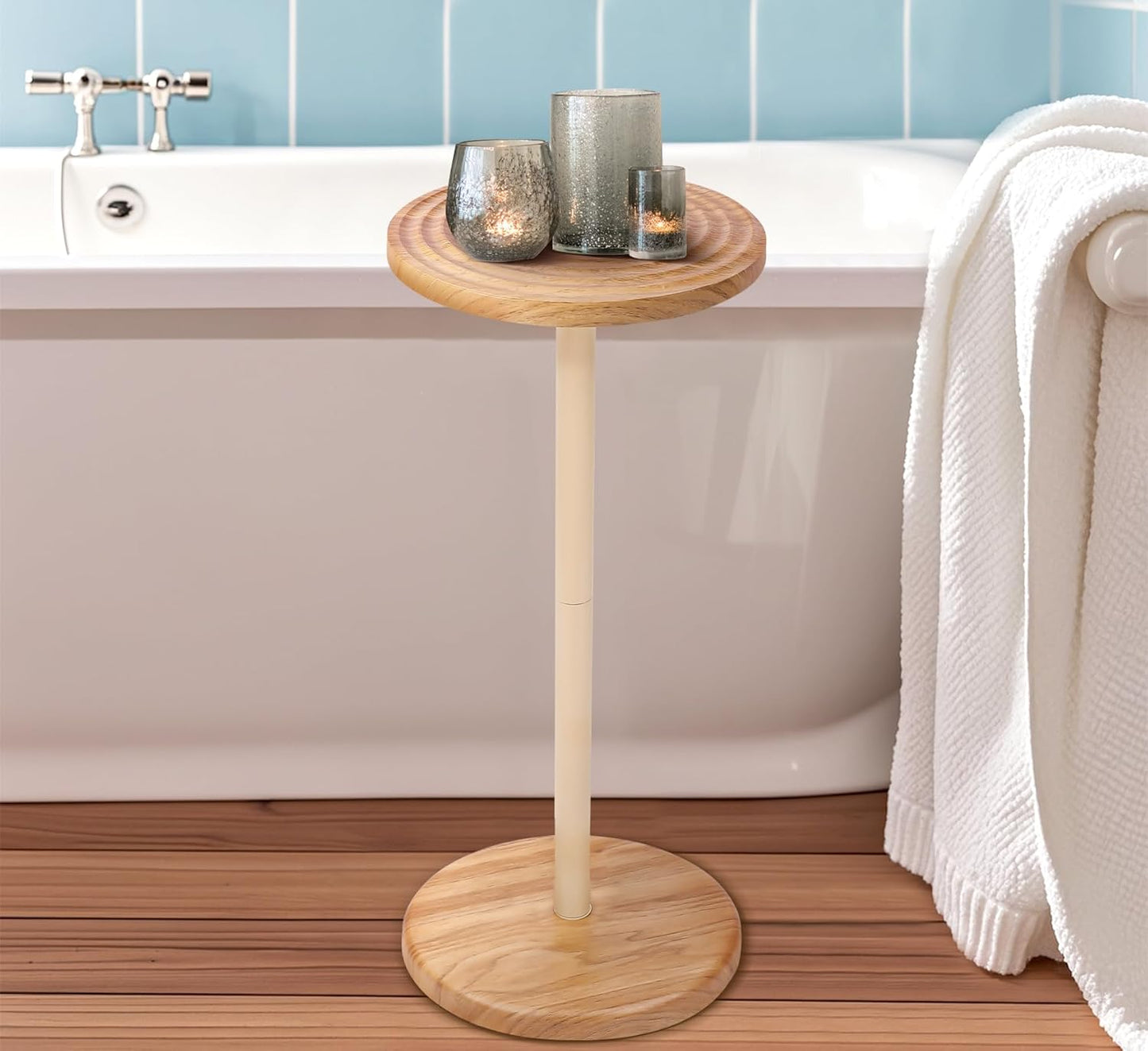 ZYBT Pedestal Side Table,10.24" Natural Wood Round Coffee Table, Drink Table Pedestal, Coffee Tables for Small Spaces, Martini Tables, Round Cocktail Small Side Tables for Living Room(Natural)