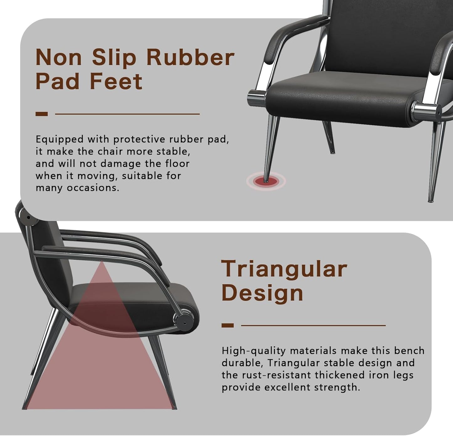 wonline Waiting Room Chair with Armrest Black PU Leather Office Furniture, Office Guest Seating Lobby Conference Reception Chairs for Airport Clinic Hospital Bank Salon Barber(Black)