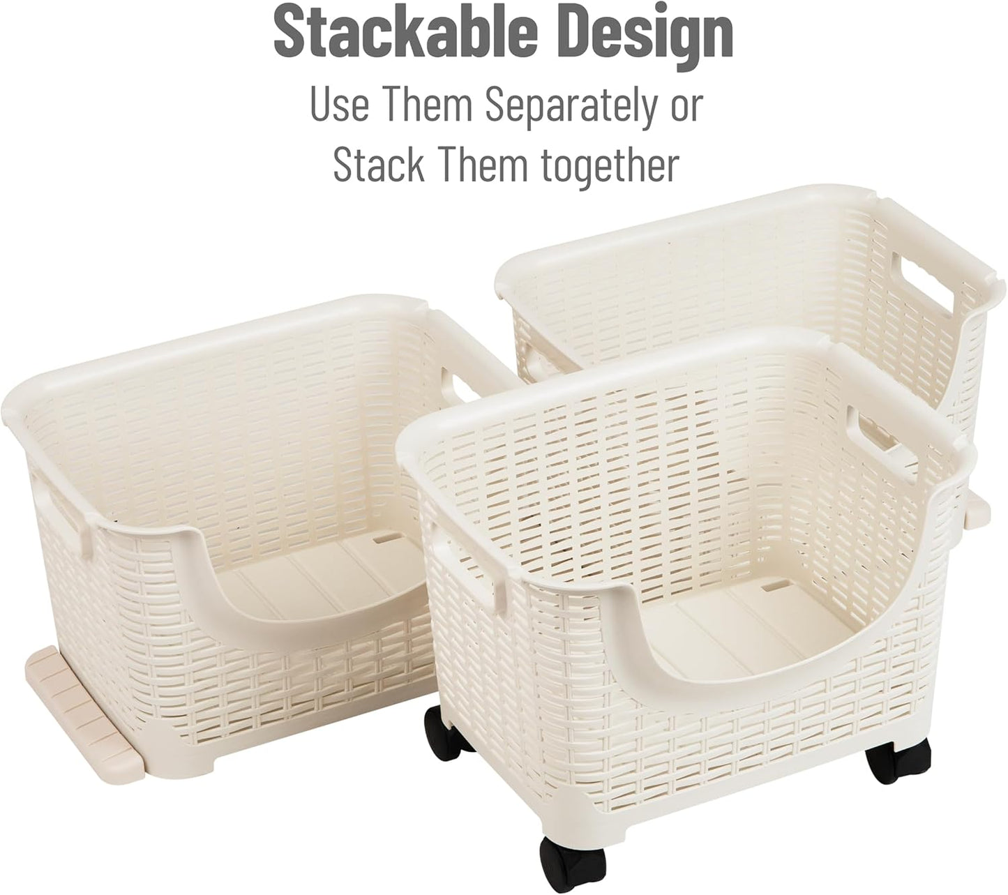 Mind Reader Plastic Storage Cart, Kitchen Storage, Rolling, Toy Storage, Laundry, Kitchen, 14.75" L x 11" W x 28.25" H, Ivory