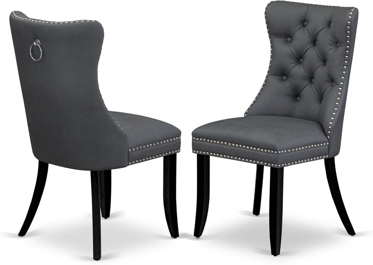 East West Furniture LGDA9-BLK-13 9 Piece Dining Set Includes a Rectangle Kitchen Table with Butterfly Leaf and 8 Polyester Fabric Upholstered Chairs, 42x84 Inch, Black