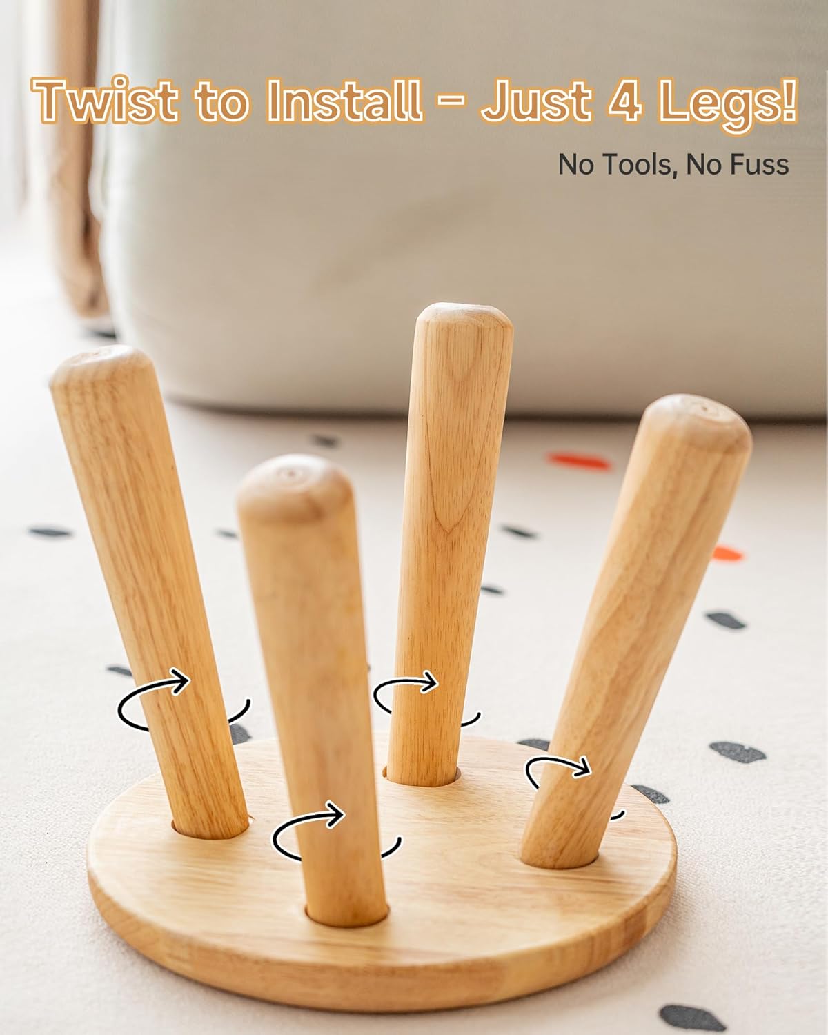 100% Solid Wood Mushroom Step Stool, Small Wooden Stool for Kids & Adults, Plant Stand & Side Table, Compact & Sturdy Footstool for Bathroom, Bedroom, Living Room, Natural (2PCS)