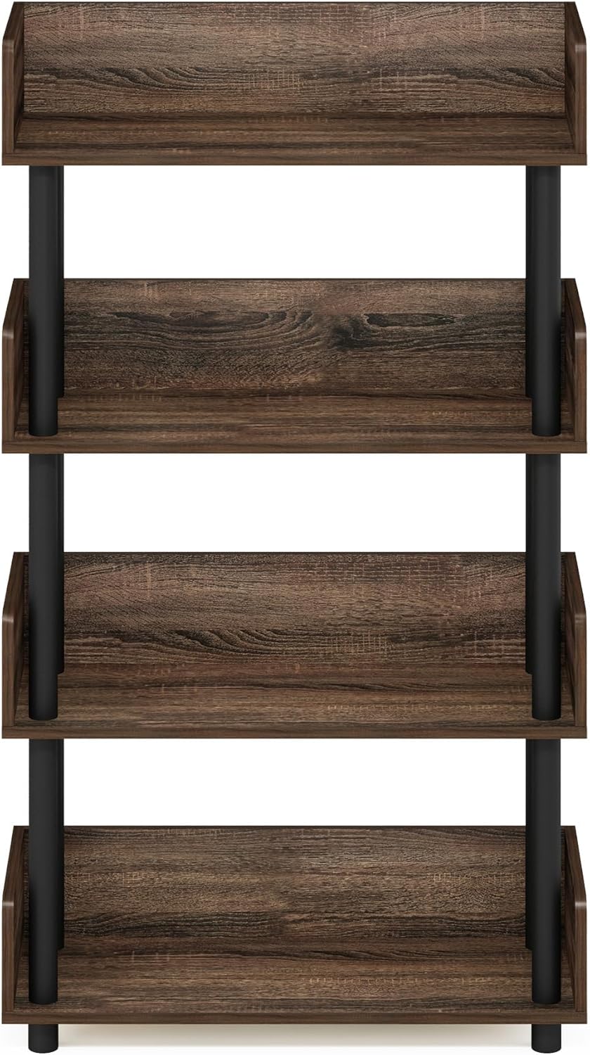 Furinno Turn-N-Tube 4-Tier Multipurposes Display Rack, Open Shelf Rack/Storage with Back & Side Panel, Walnut