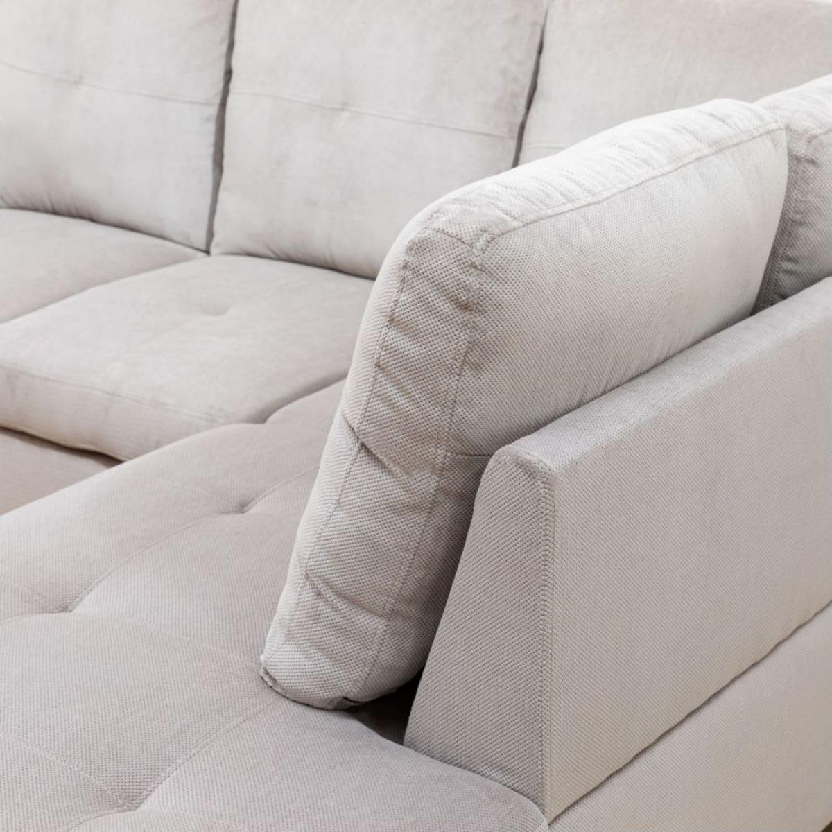 Grey White L-Shaped 3-Piece Corduroy Sofa with Storage Ottoman Set, Sectional Couch Sofa Set for Living Room, Office, Small Space