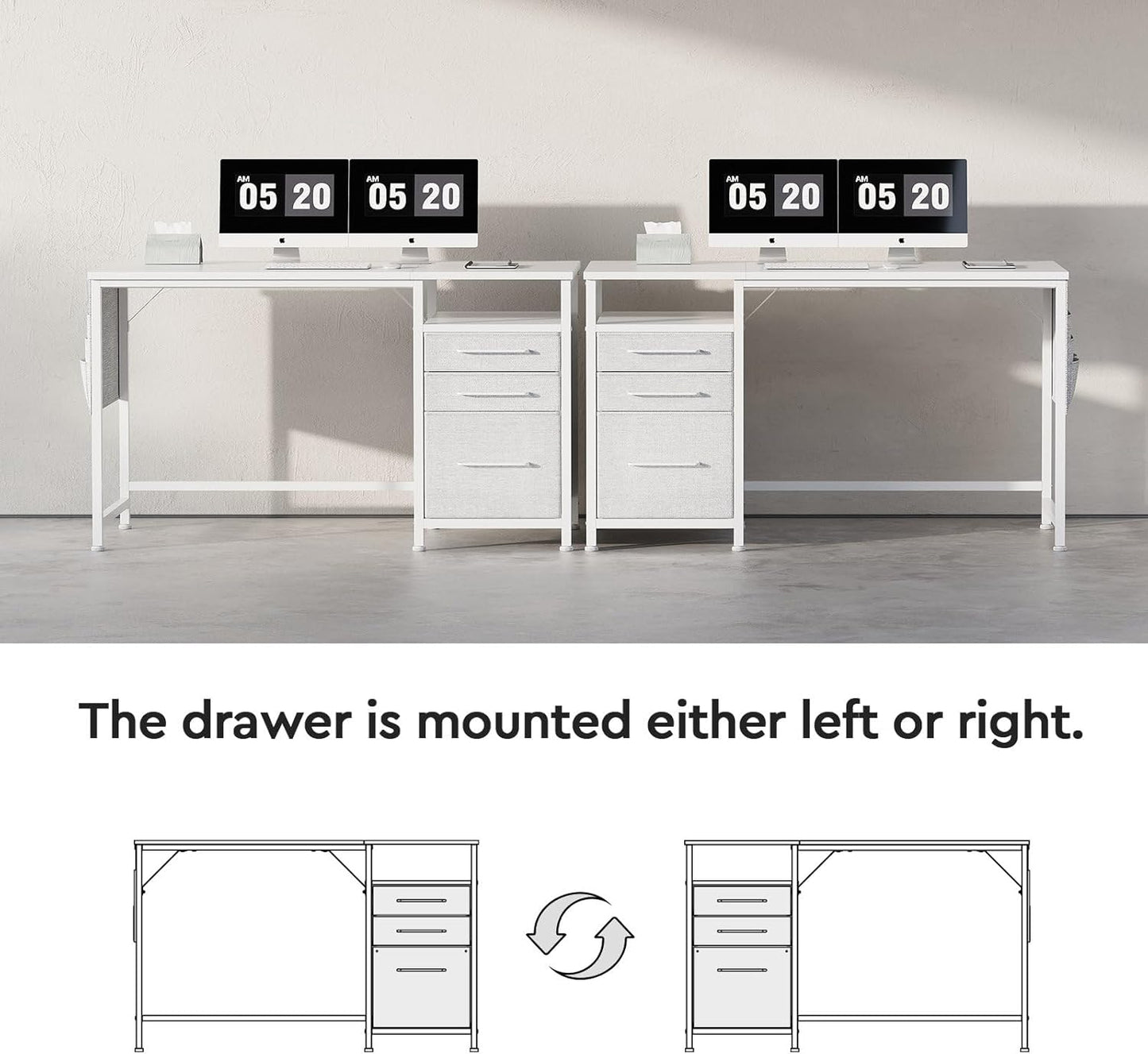 Maihail Maihail Small Desk with Drawers, 47 inch Computer Desk with Shelves, Writing Desk with Storage, Small Office Desk with Metal Frame, White