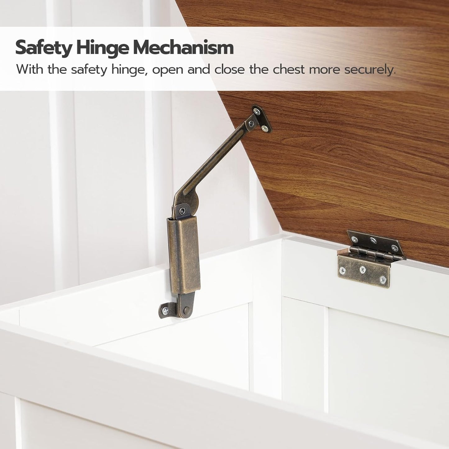 HOOBRO Toy Box, Retro Wooden Look Storage Chest with Safety Hinge, Entryway Storage Bench Supports 220 lb, 29.9 x 15.7 x 18.9 Inches Toy Chest Organizer, Easy Assembly (White and Walnut) WH75CW01G1