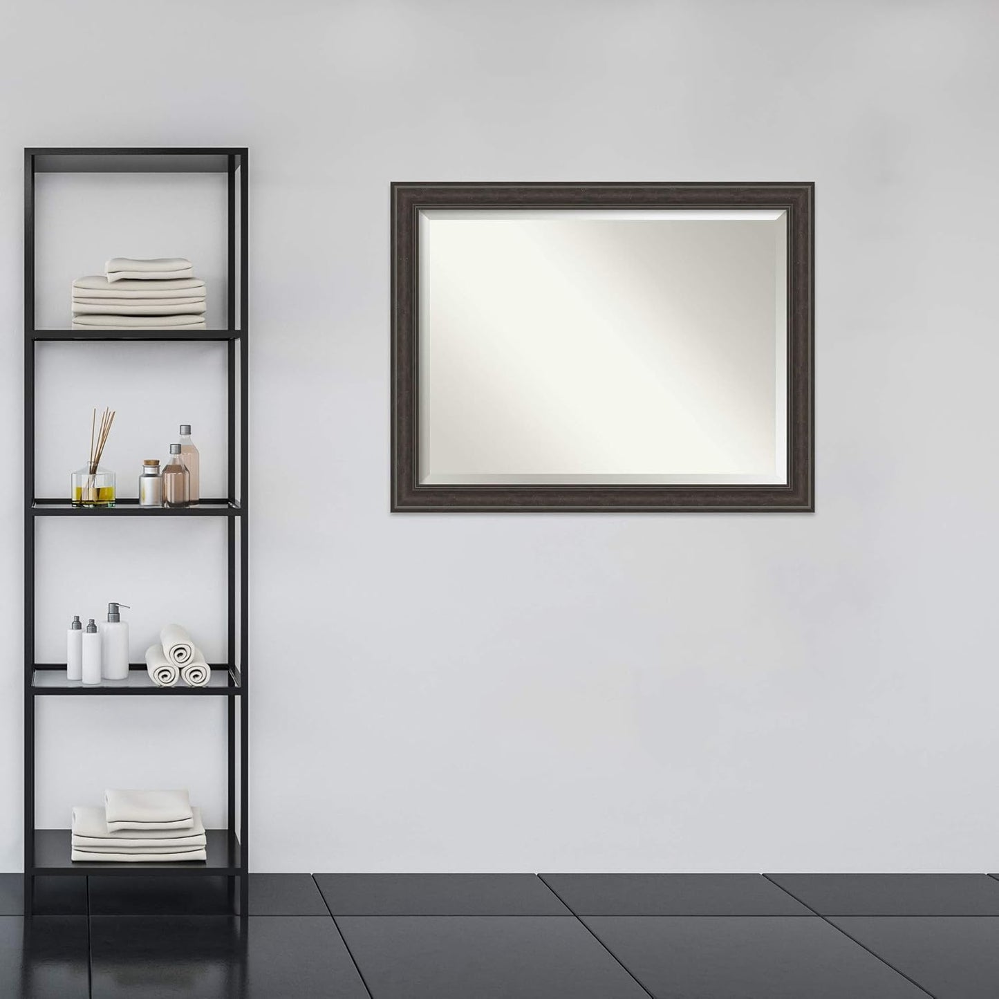 Amanti Art Brown Bathroom Mirror for Over Sink, 36x46 Shipwreck Greywash Rectangle Vanity Mirror, X-Large Traditional Frame, Hangs Horizonally and Vertically, Bathroom Wall Decor, Beveled Edge