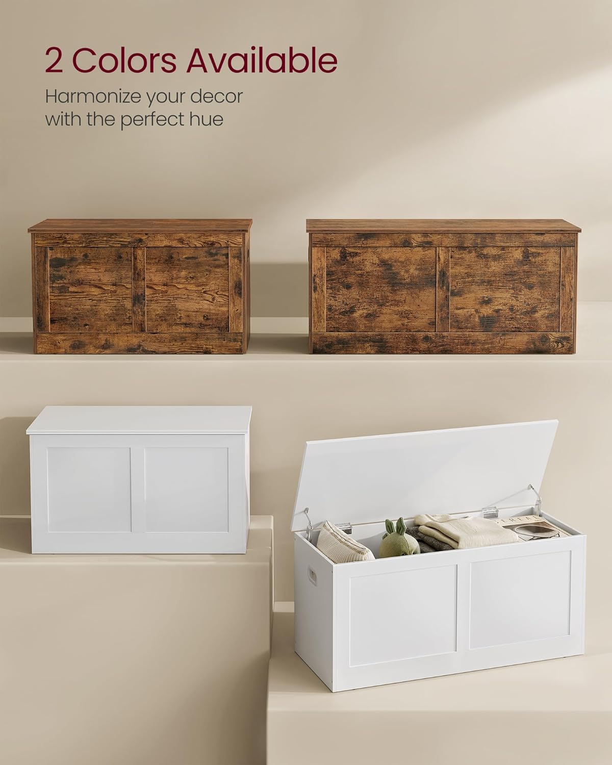 VASAGLE Storage Chest, Storage Trunk with 2 Safety Hinges, Storage Bench, Shoe Bench, Farmhouse Style, 15.7 x 31.5 x 18.3 Inches, for Entryway, Bedroom, Living Room, Cloud White ULSB064W01