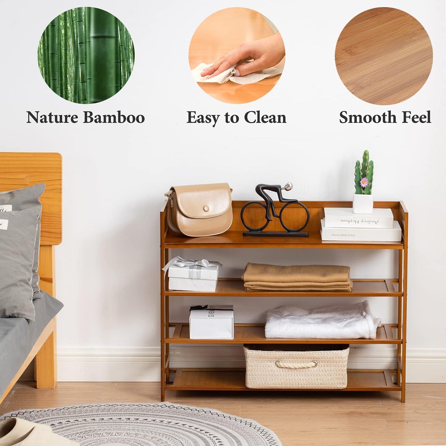 Bamboo Shoe Rack Organizer, 4 Tier Shoe Shelf Storage Organizer, for Entryway, Hallway, and Closet (Brown-31.5)