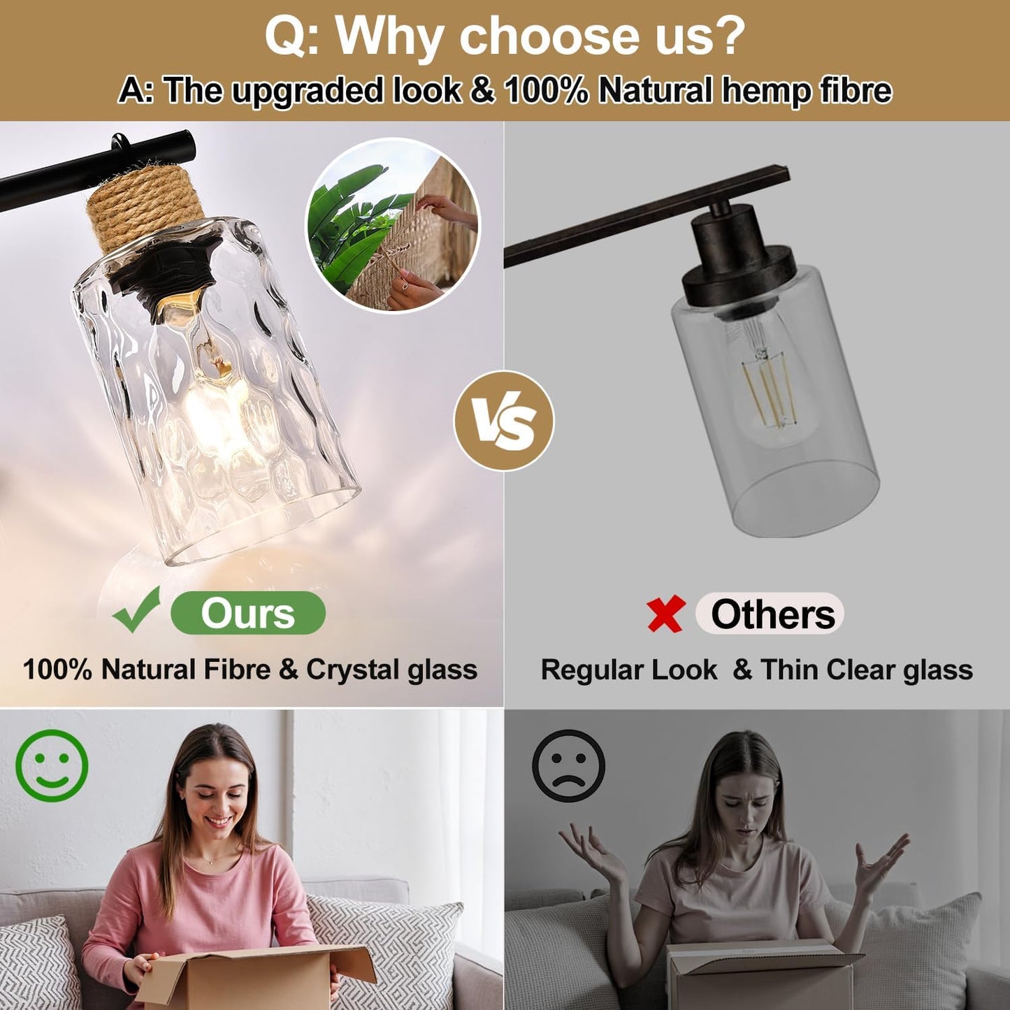 2025 Upgrade Bathroom Light Fixtures, 4-Light Coastal Vanity Lights with Crystal Glass Shade, Black Bathroom Wall Lamp for Mirror Kitchen Hallway Cabinet