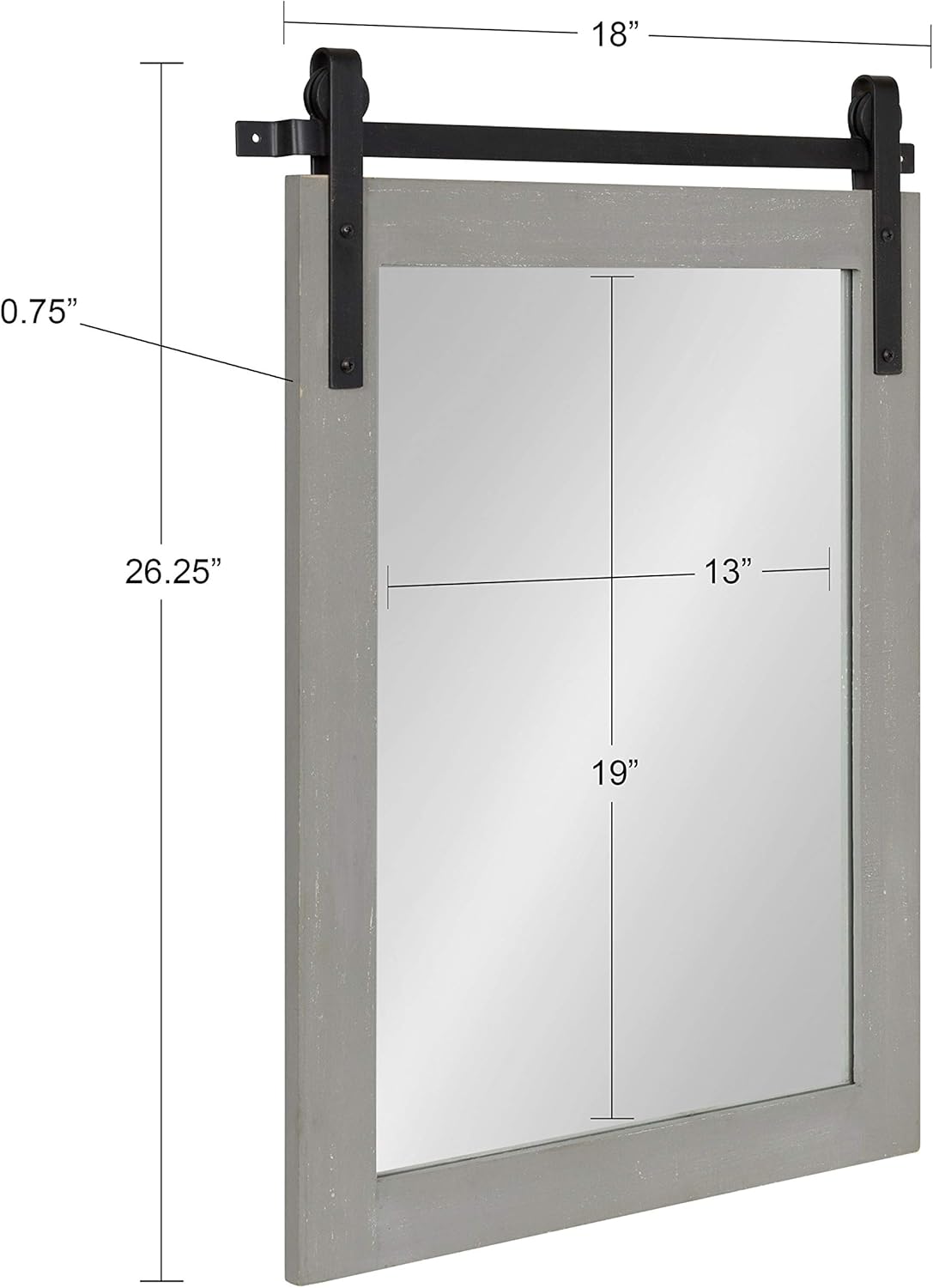 Kate and Laurel Cates Farmhouse Wood Framed Wall Mirror, 18 x 26, Gray, Barn Door-Inspired Rustic Mirrors for Wall
