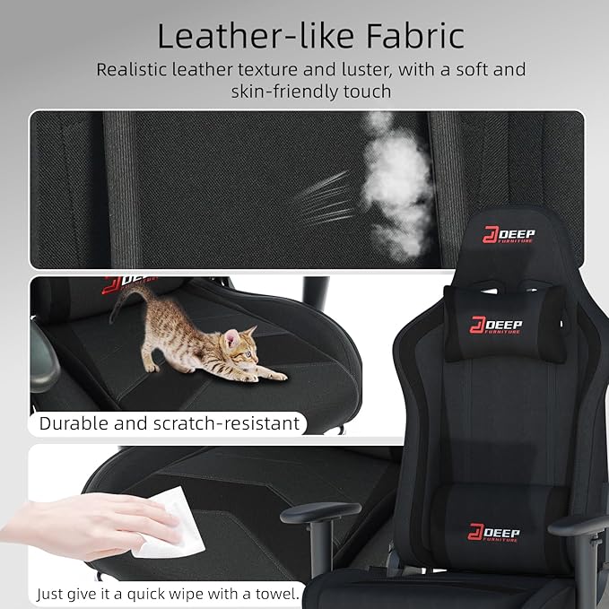 Ergonomic Fabric Gaming Chair with Footrest and Lumbar Support Racing Office Chair Adult-Specific Computer Gaming Chair Wrinkle-Resistant.(1005-Black)