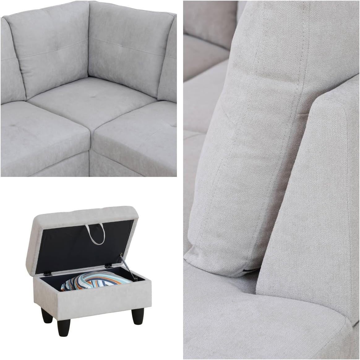 Convertible Sectional Couch, Large L Shaped Couch with Storage, Modern Modular 5-Seat Sectional Sofa with Ottomans for Living Room and Office, Light Grey