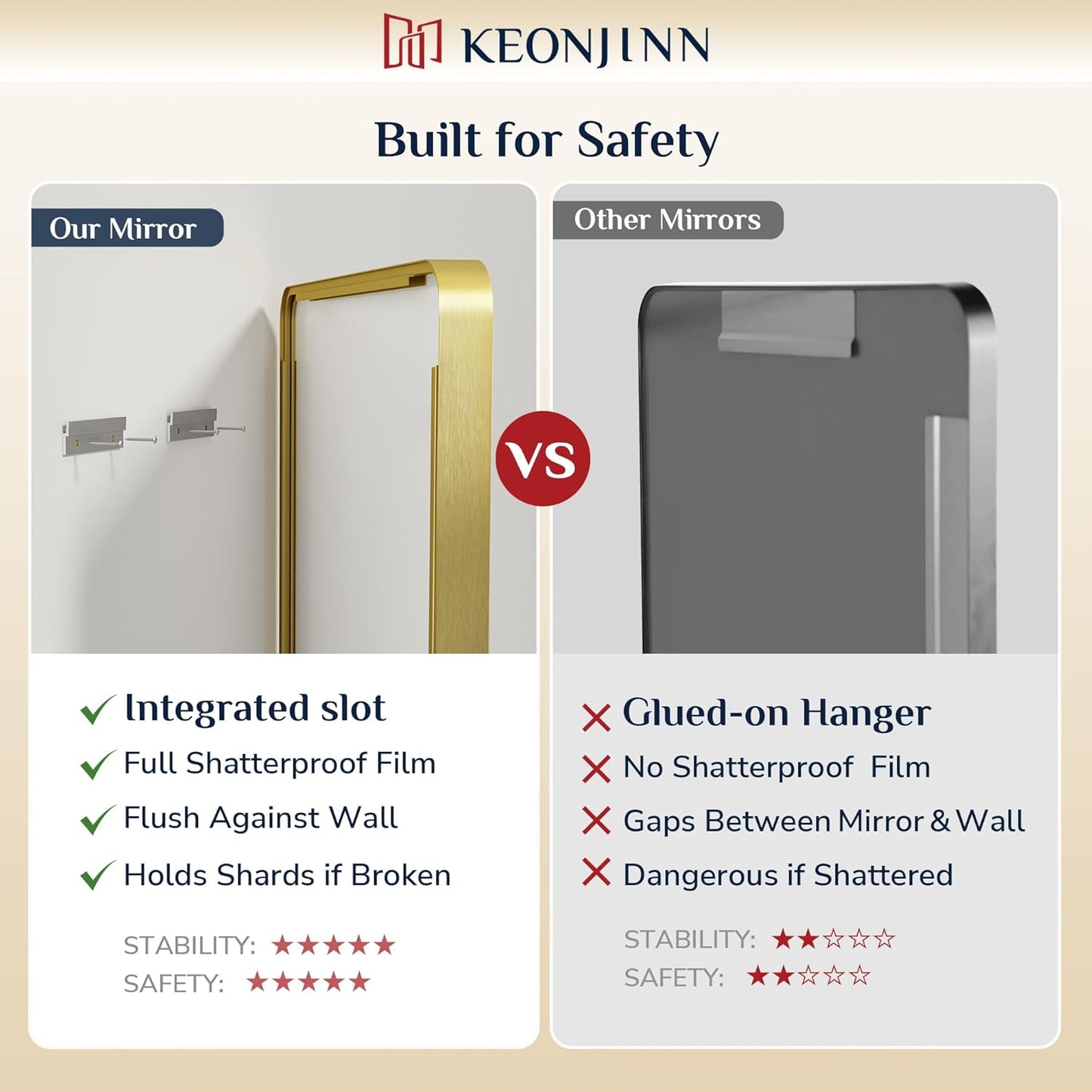 Keonjinn Gold Bathroom Mirrors for Over Sink, 40” x 30” Brushed Brass Mirror, Large Rounded Rectangle Gold Vanity Mirror with Metal Frame, HD Tempered Glass Modern Wall Mirror(Horizontal/Vertical)