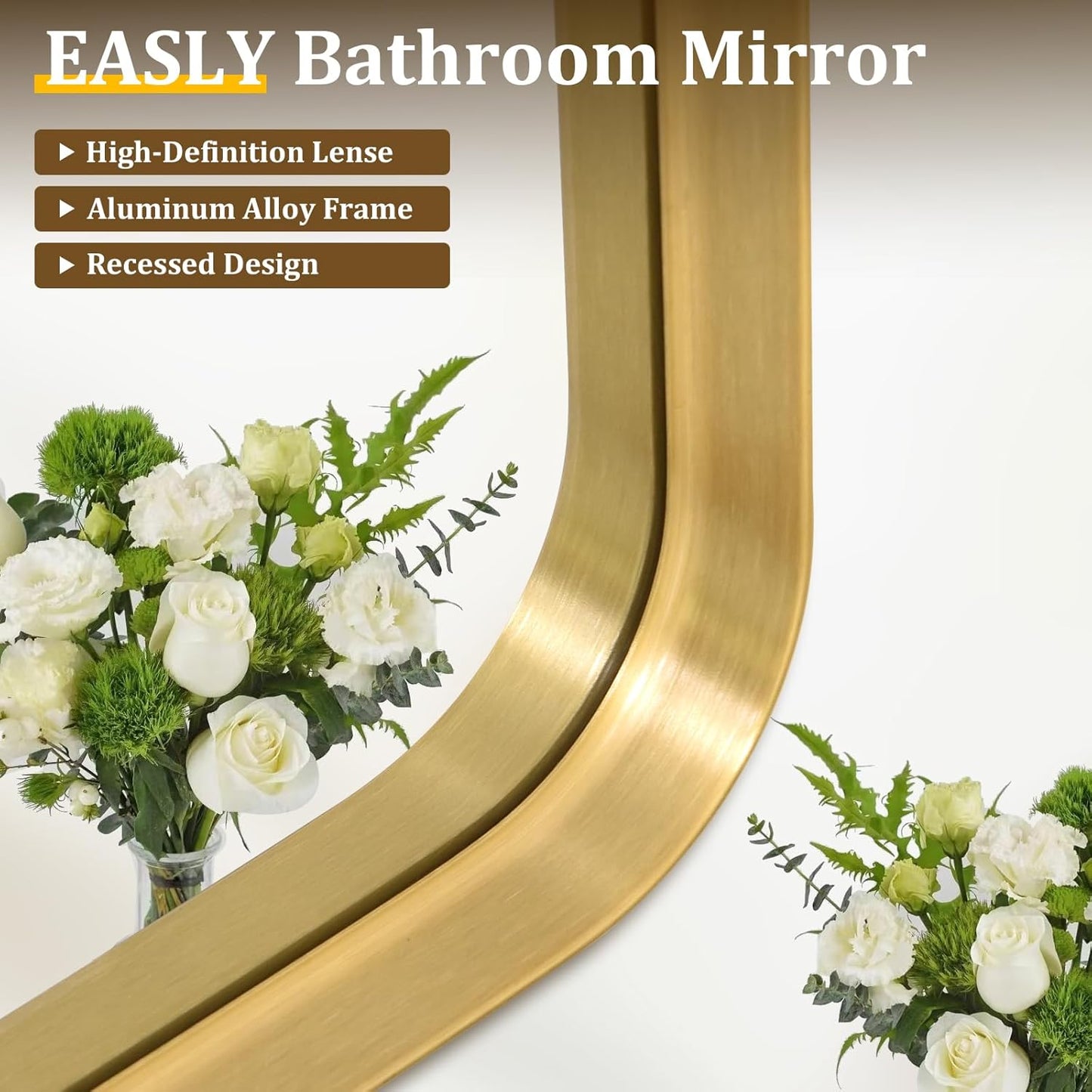30"x 30" Gold Bathroom Mirror - Aluminum Framed Wall Mirror, Bathroom Wall Mounted Vanity Mirror, Modern Bathroom Mirror, Bedroom, Living Room Wall Mirror, Hang Horizontally or Vertically