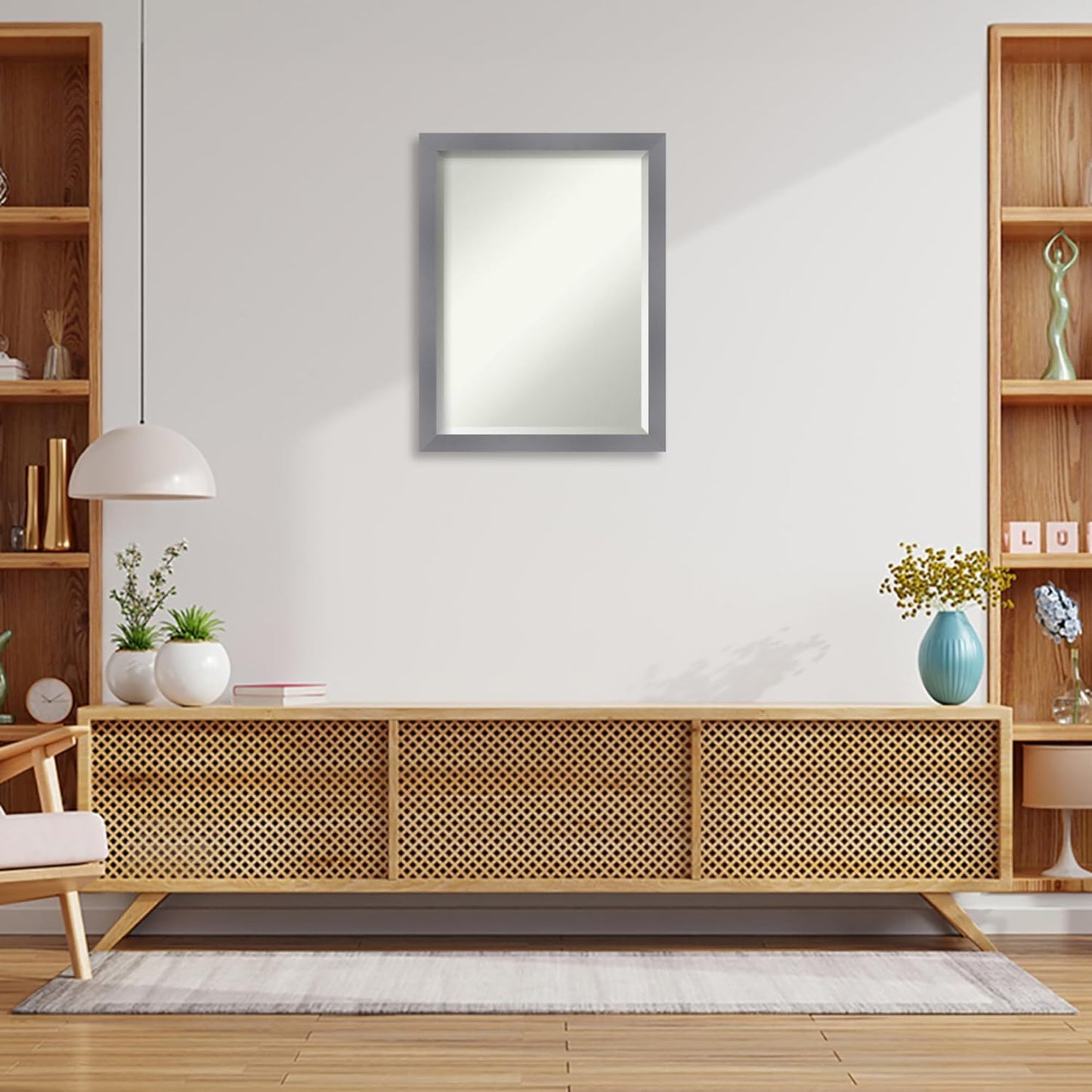 Amanti Art Grey Wall Mirror 27x21 Edwin Grey Rectangle Bathroom Mirror for Wall Decor Living Room, Medium Casual Wood Frame, Hangs Horizonally and Vertically, Bathroom Decor, Beveled Edge from WI, USA