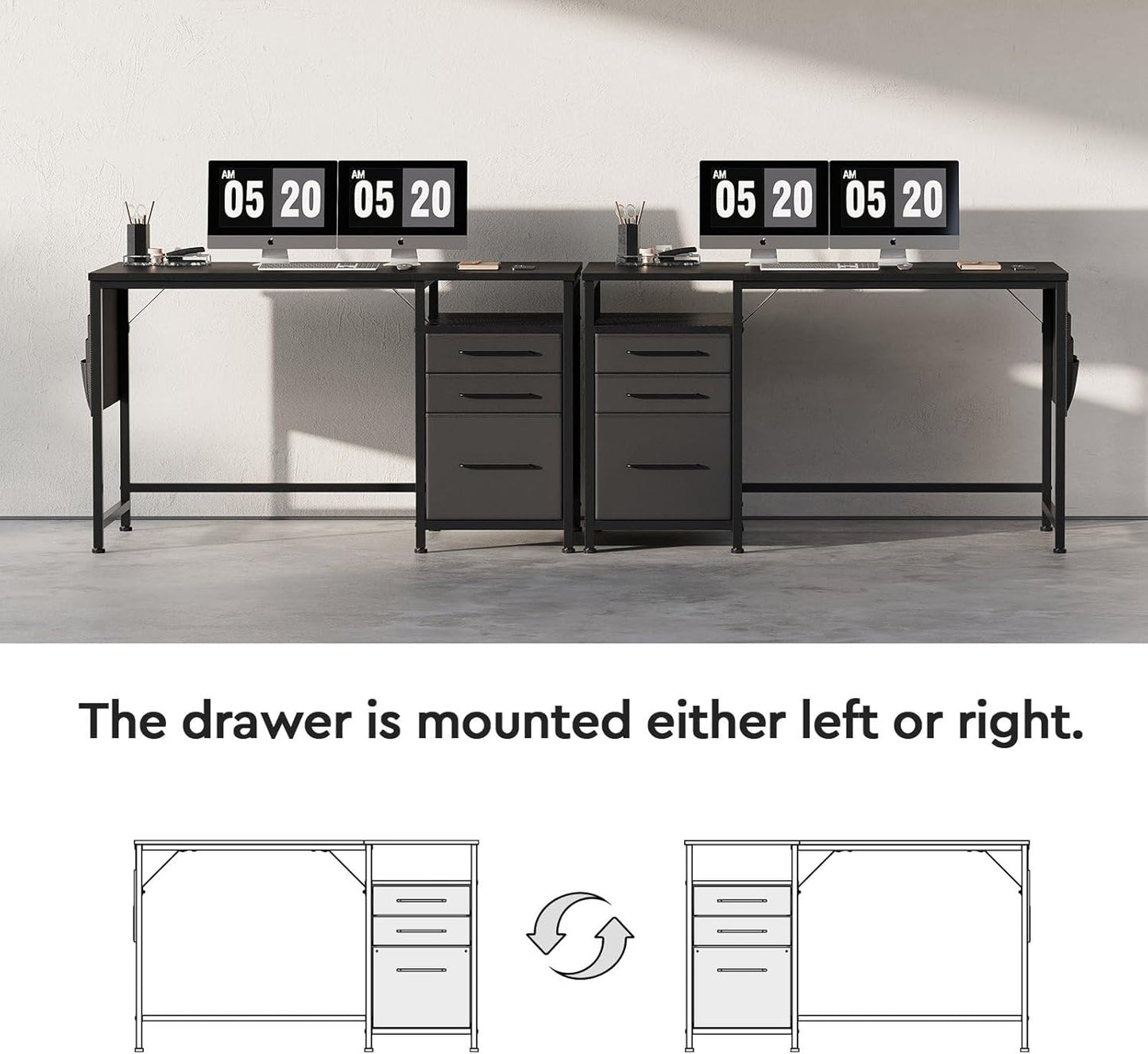 Maihail Maihail Small Desk with Drawers, 47 inch Computer Desk with Shelves, Writing Desk with Storage, Small Office Desk with Metal Frame, Black