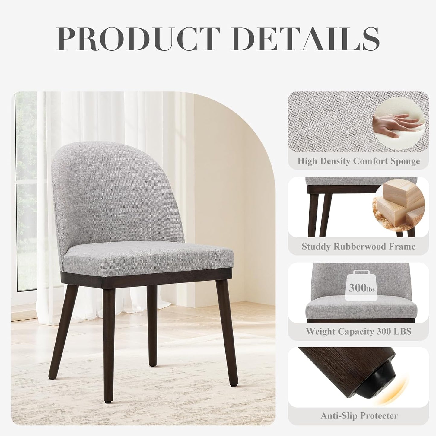 COLAMY Upholstered Dining Chairs Set of 2, Wooden Kitchen Chairs with Open Back, Modern Dining Room Chairs with Wood Frame, Dinner Side Chairs for Dining Room Kitchen Restaurant, Light Grey