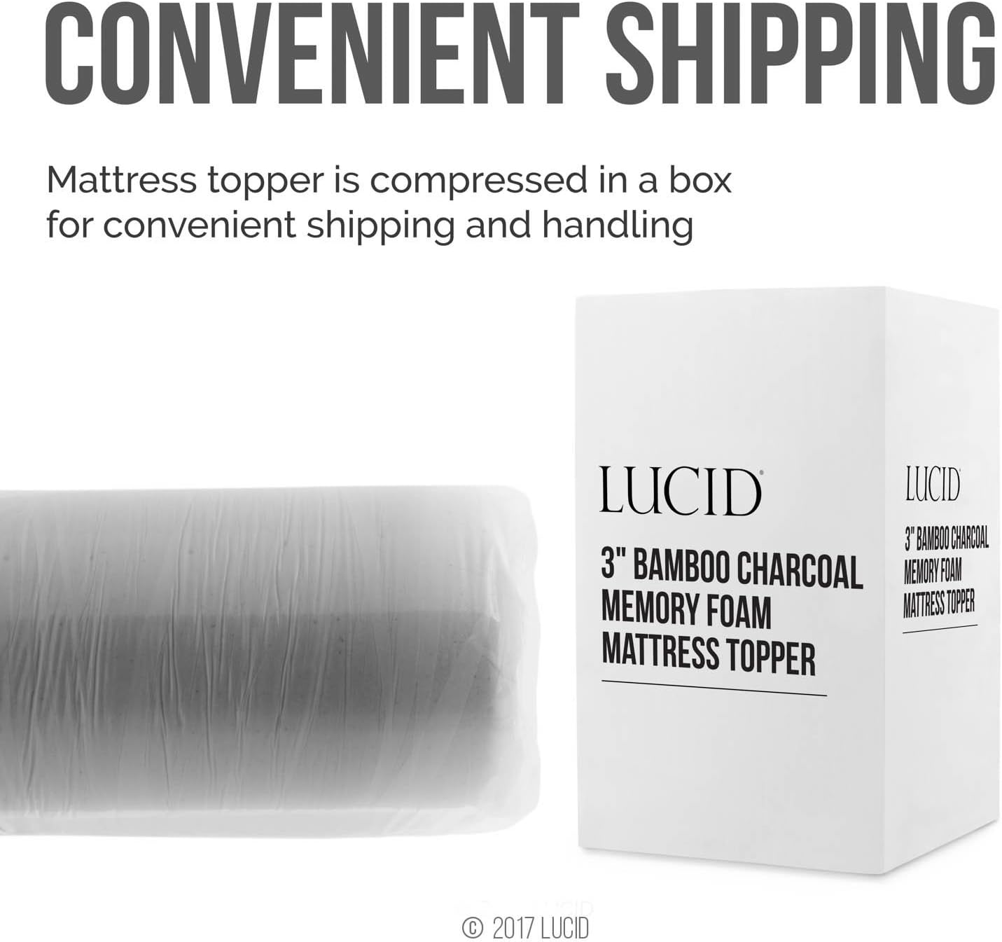 Lucid 3 Inch Ventilated Bamboo Charcoal Memory Foam Mattress Topper, CertiPUR-US Certified, Moisture and Odor Control-Full