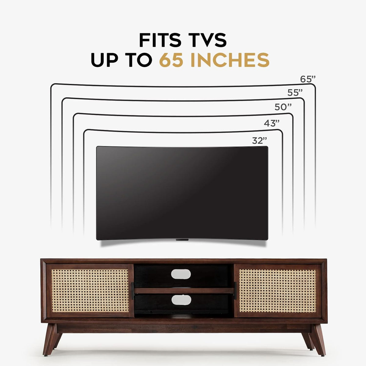 Bme Jasper Deluxe TV Console Table, Pre-Assembled Entertainment Center for up to 70 inch TV, 10 Minutes Assembly Solid Wood TV Table, Mid Century Console Stand - Walnut