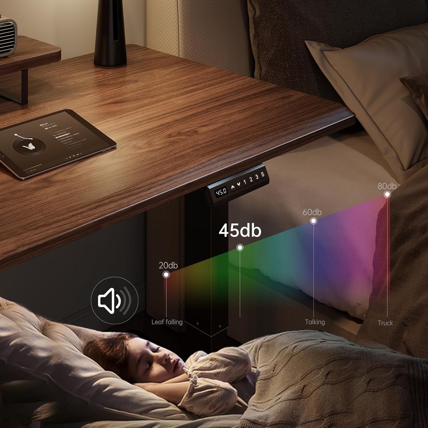 Standing Desk Frame, Electric Adjustable Legs with Memory Presets, Stand Up Desk Frame Workstation, with Cable Management Tray, Headphone Hook, Caster Wheels, for Home Office