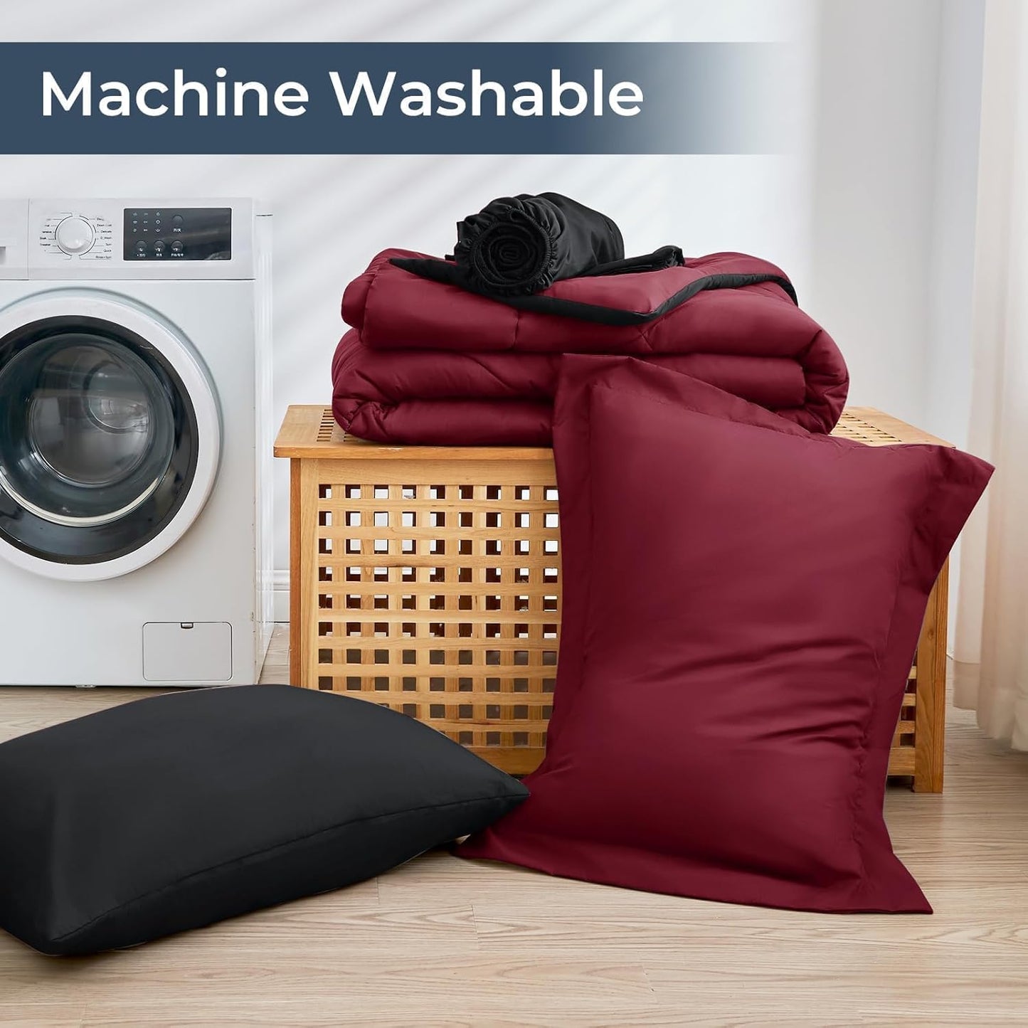 HEVUMYI Red & Black Twin-XL Comforter Set - 5-Piece All Season Bed in a Bag Twin-XL, Ultra Soft Bedding Set with Burgundy Comforter, Flat Sheet, Fitted Sheet, Pillowcases, Pillow Shams