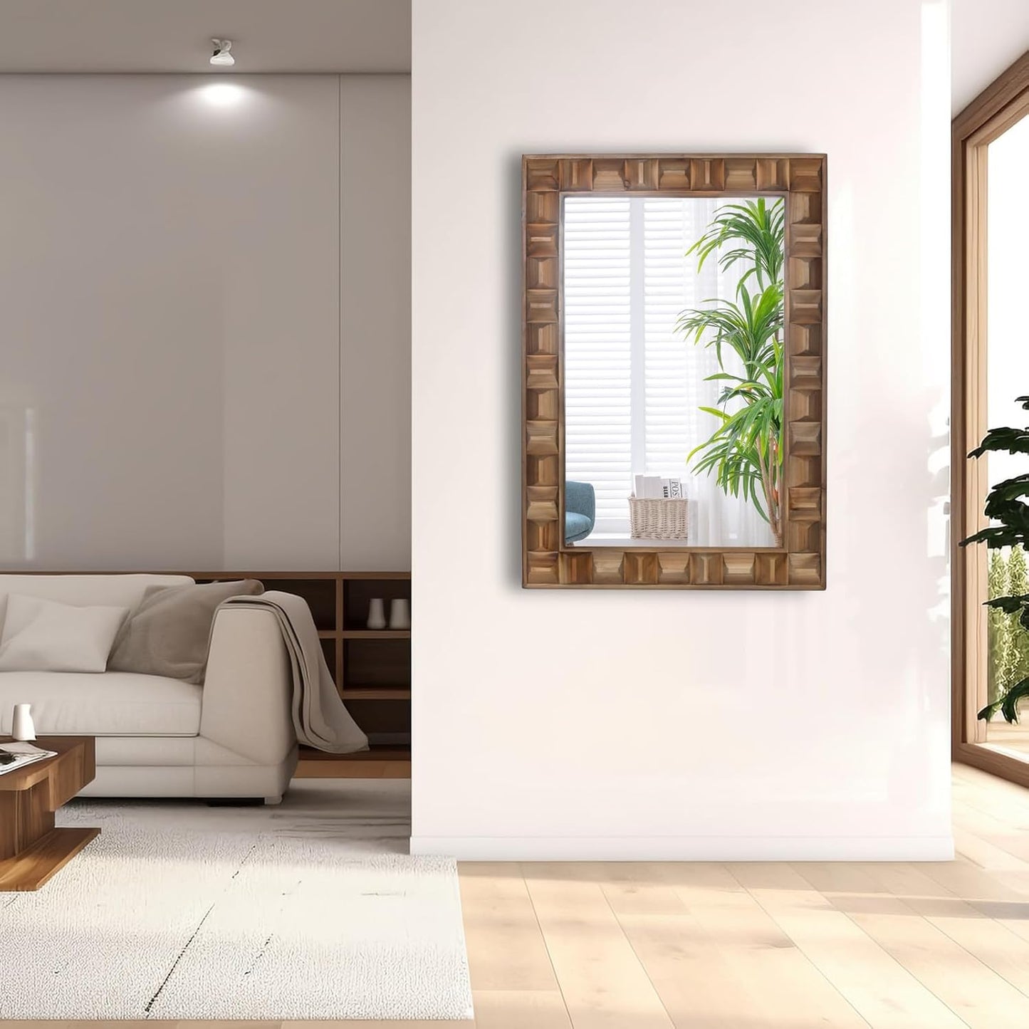 22x30 Inch Farmhouse Rectangular Wall Mirror, Rustic Wooden Frame Decorative Mirror for Bathroom Vanity, Bedroom, Living Room & Entryway โ Vertical or Horizontal Hanging
