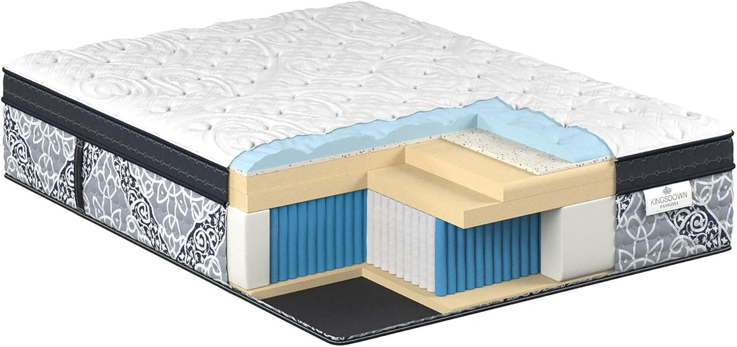Kingsdown Passions Kelbrooke 16" Ultra Plush Euro Pillow Top Hybrid Mattress Full, Gel Memory Foam Layer Motion Isolation Quilted Top Premium Mattress