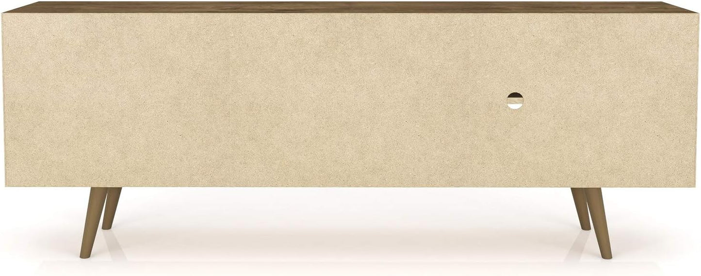 Manhattan Comfort Liberty Mid Century Modern TV Stand for Televisions up to 60 Inches, Bedroom and Living Room Entertainment Center with Storage, Shelves, and Cabinet, 63" Wide, Rustic Brown/White