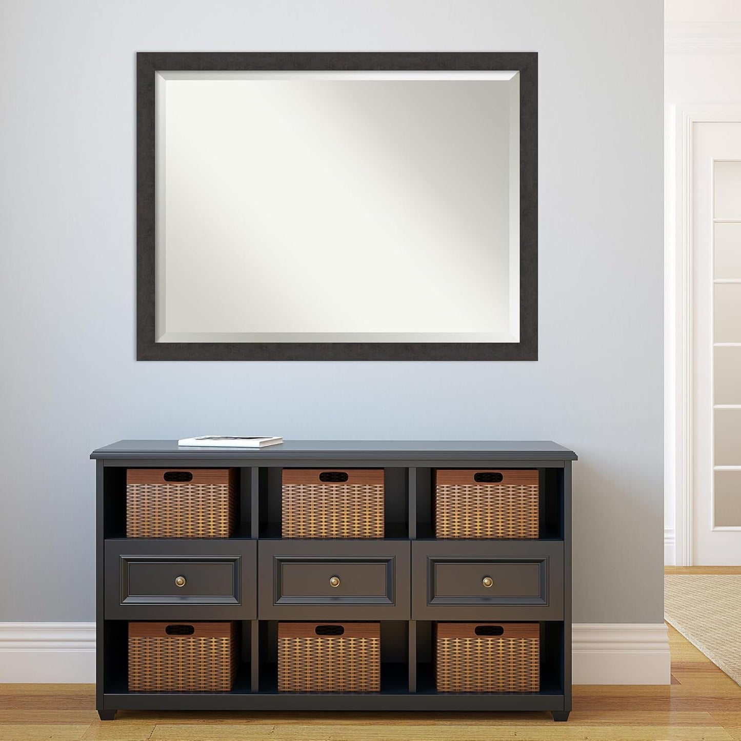 Amanti Art Brown Wall Mirror 34x44 Rustic Plank Espresso Narrow Rectangle Bathroom Mirror for Wall Decor Living Room, X-Large Rustic Farmhouse Frame, Hangs Horizonally and Vertically, Bathroom Decor