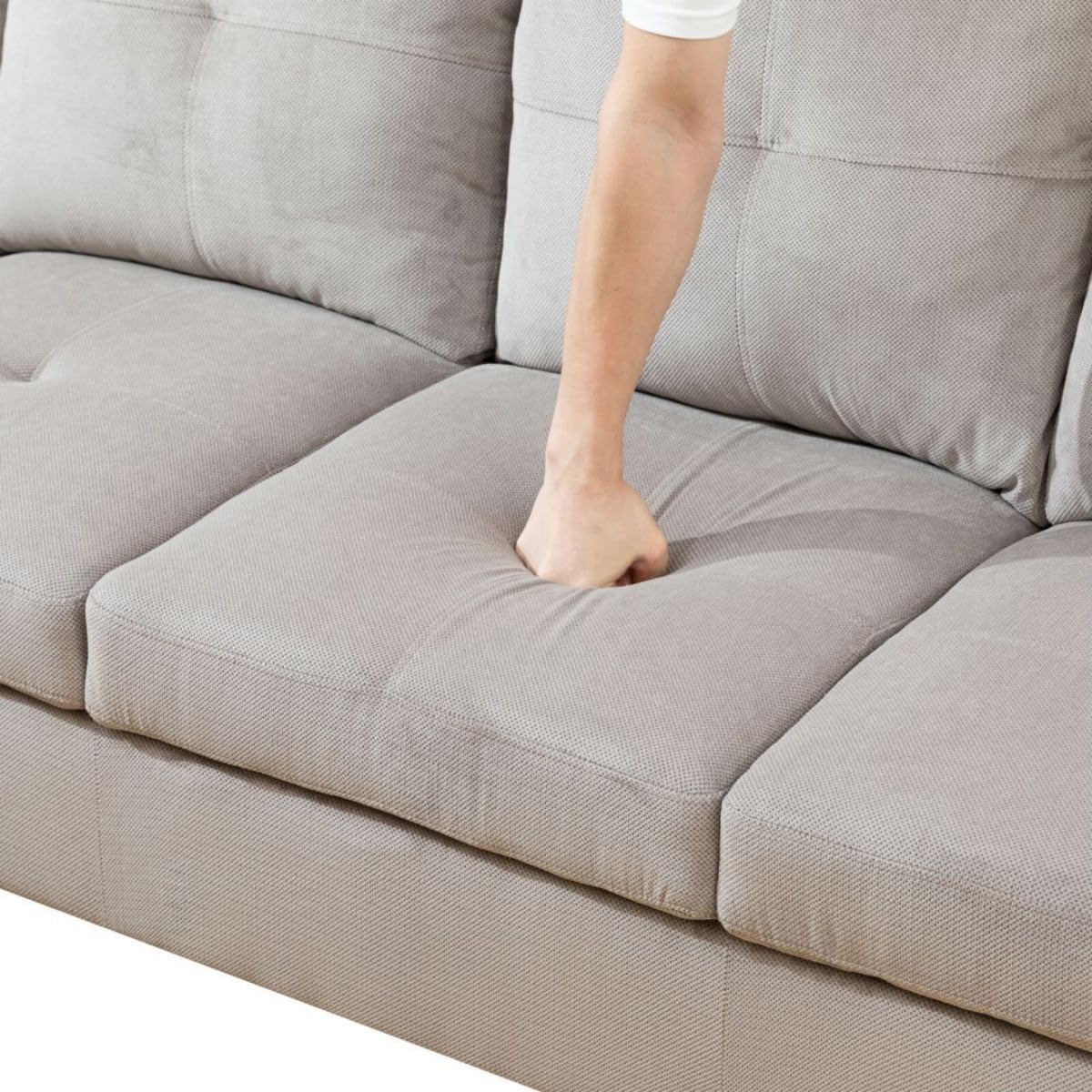 Grey White L-Shaped 3-Piece Corduroy Sofa with Storage Ottoman Set, Sectional Couch Sofa Set for Living Room, Office, Small Space