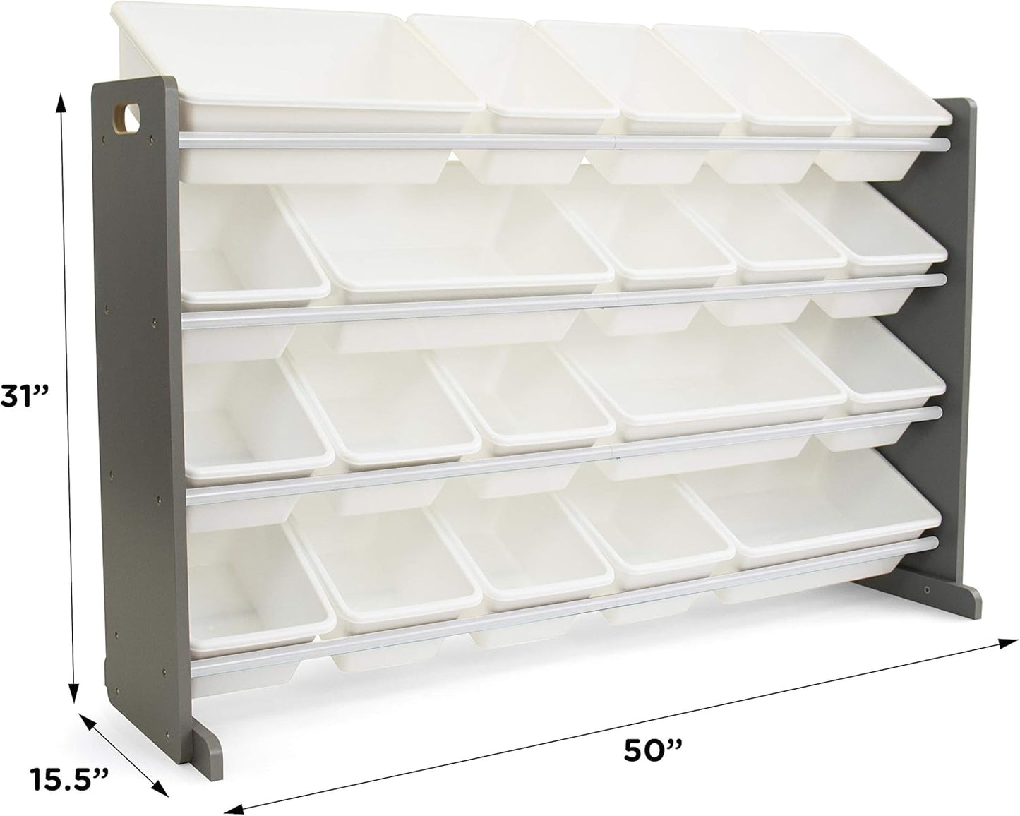 Humble Crew Extra-Large Toy Organizer with 20 Plastic Bins – Grey/White Storage Rack with 4-Tier Shelves, Anti-Tip Safety, for Kids’ Rooms, Playrooms, Nurseries & Classrooms