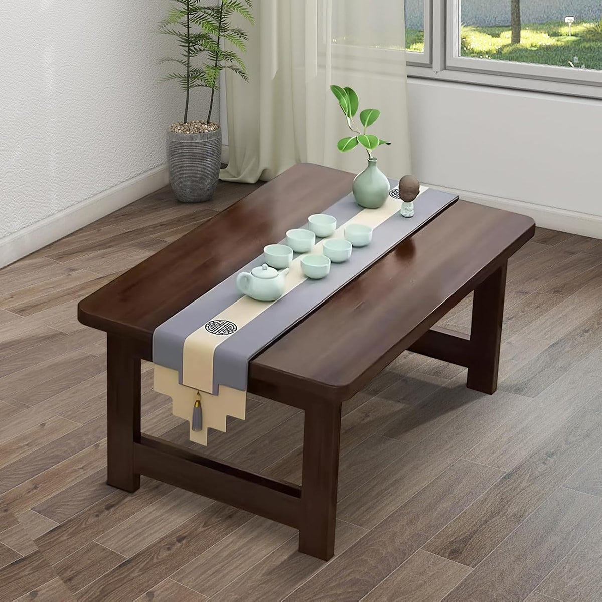 Japanese Floor Sitting Table, Folding Wood Tea Table Chabudai Japanese Coffee Table Low Table for Living Room Home Tatami Office (A 31.5 * 15.7 * 11.8 INCH)