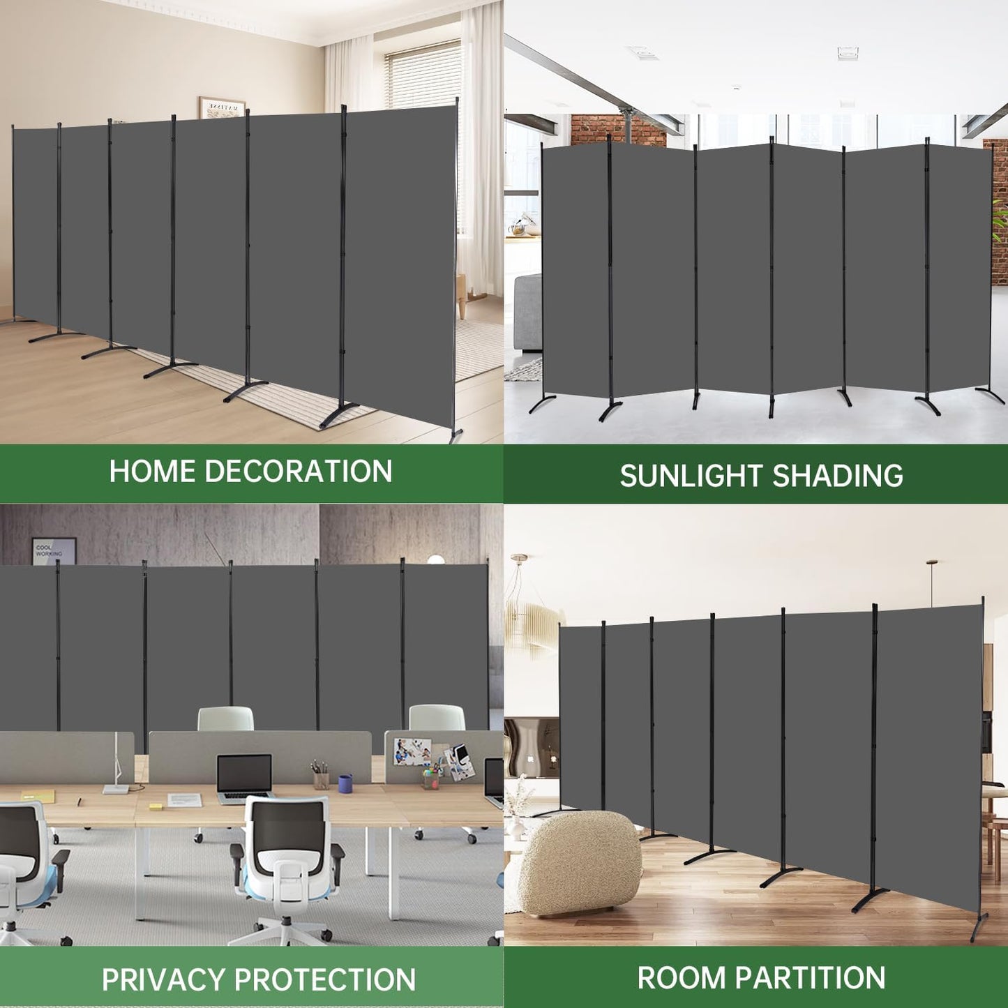 YASRKML Room Divider Folding Privacy Screens, Portable Room Divider Panel 6 Panel Partition Room Dividers Screen, Freestanding Room Partitions and Dividers Fabric Dividers for Room Separation, Grey
