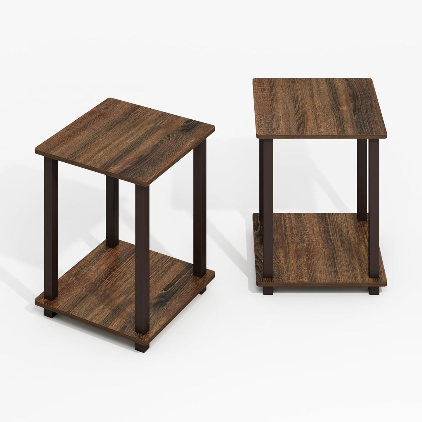 Furinno Simplistic End Table, 2-Pack, Plastic Frame, Black Walnut/Brown