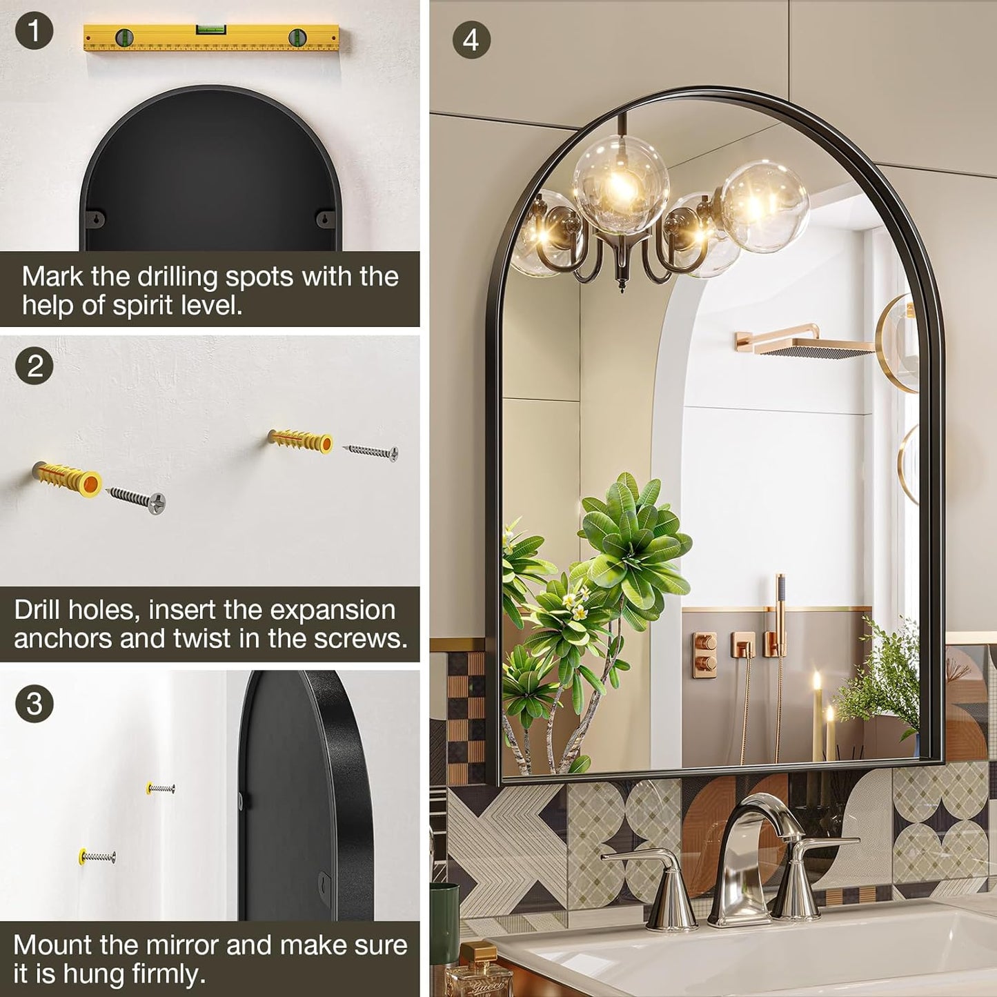 Brightify Arched Mirror, 26 x 38 Inch Black Arch Wall Mirror, Metal Frame Black Bathroom Mirror, Arched Top Bathroom Vanity Mirror for Living Room Bedroom Mantel Entryway